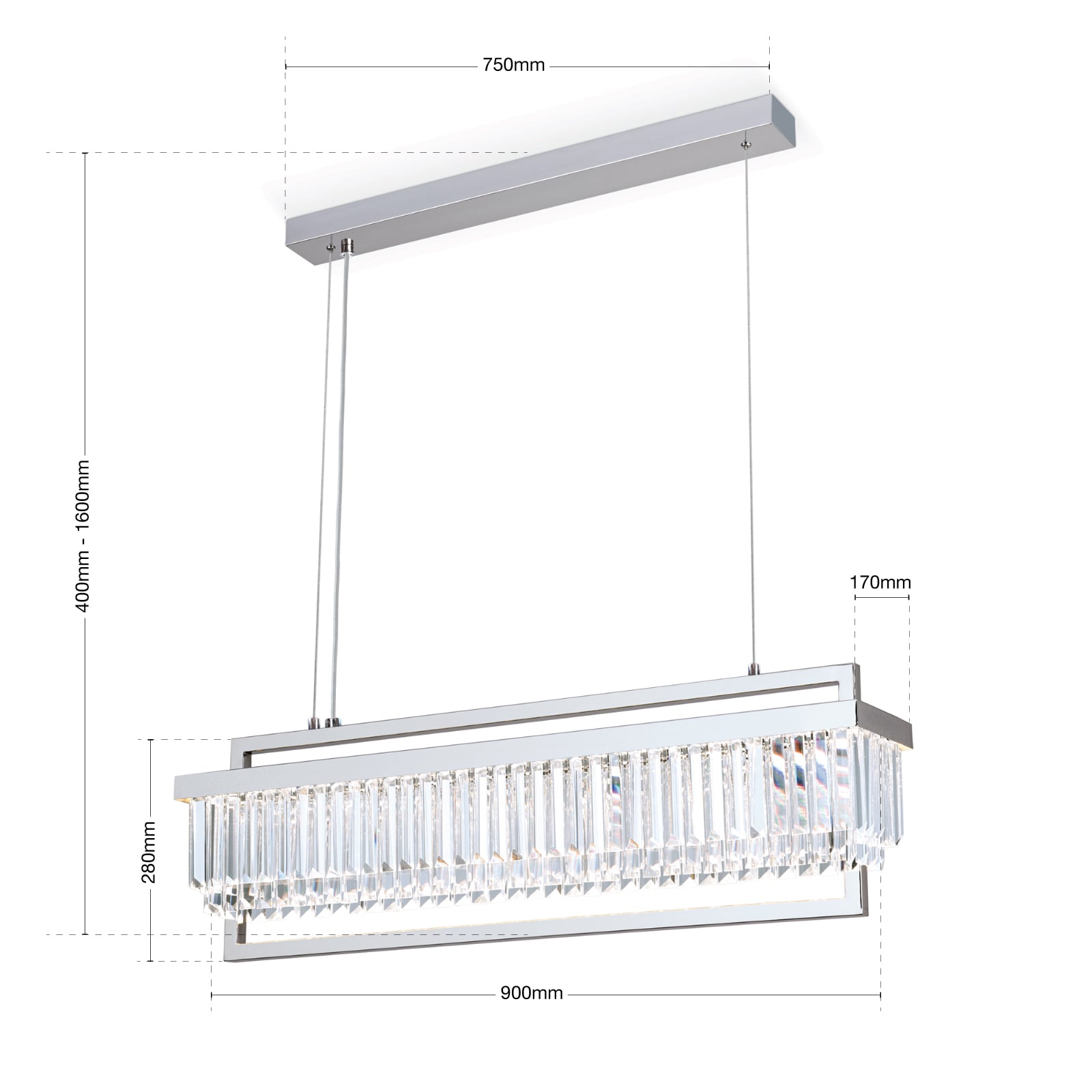 LED pendellampe Prism dimbar krystall krom justerbar opphengslengde