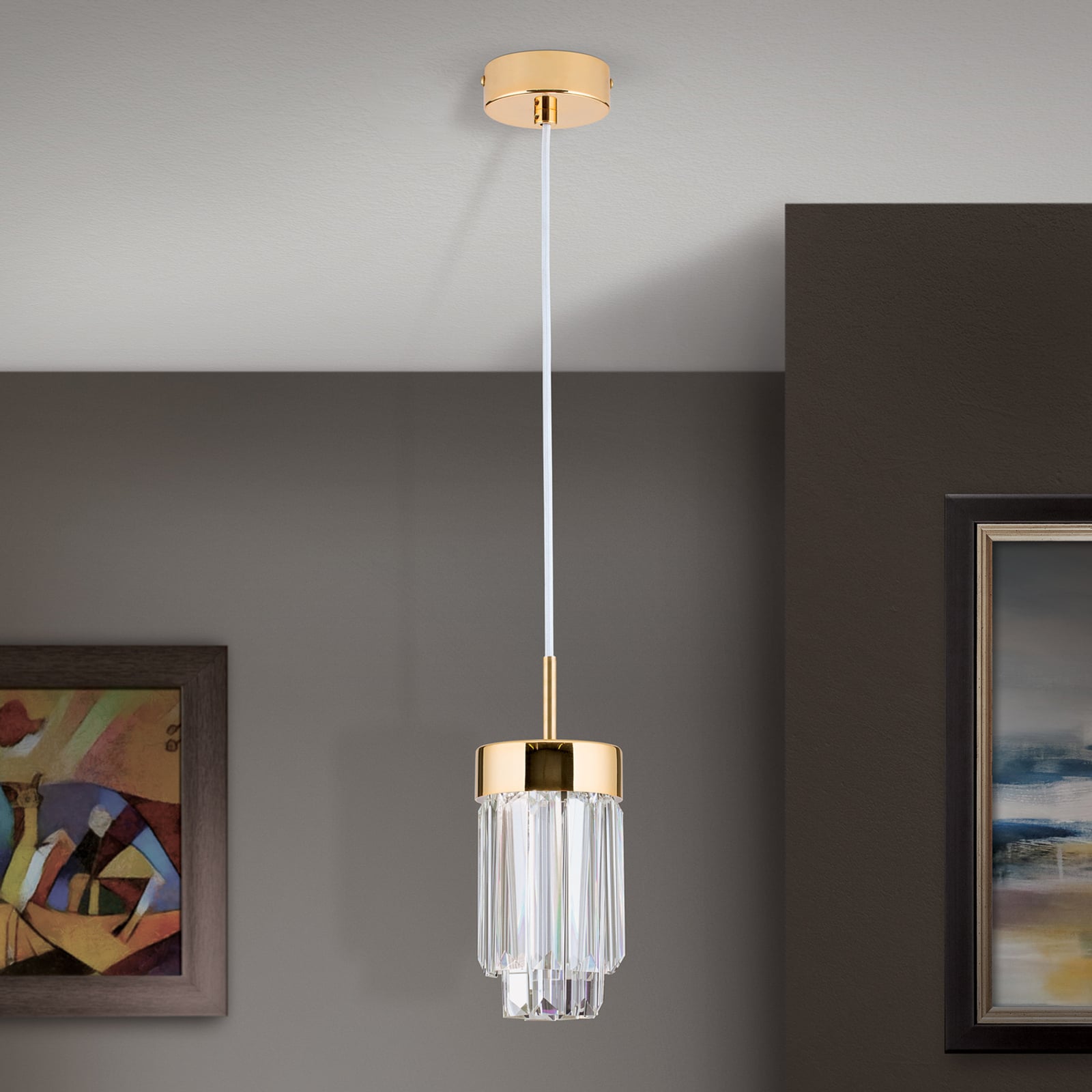 LED pendellampe Prism krystallglass gull dimbar Ø10 cm - ORION bakside