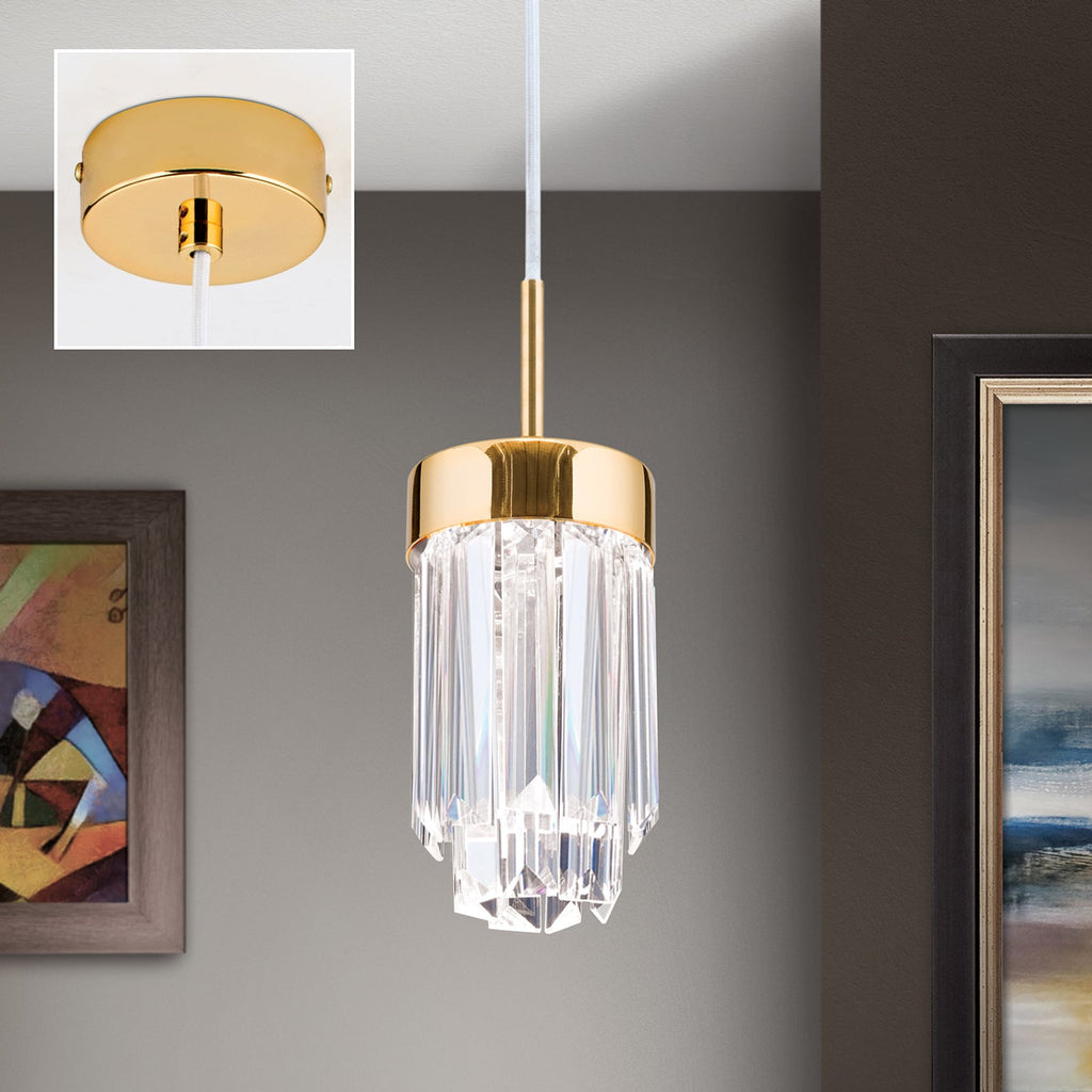LED pendellampe Prism krystallglass gull dimbar Ø10 cm - ORION nærbilde metall