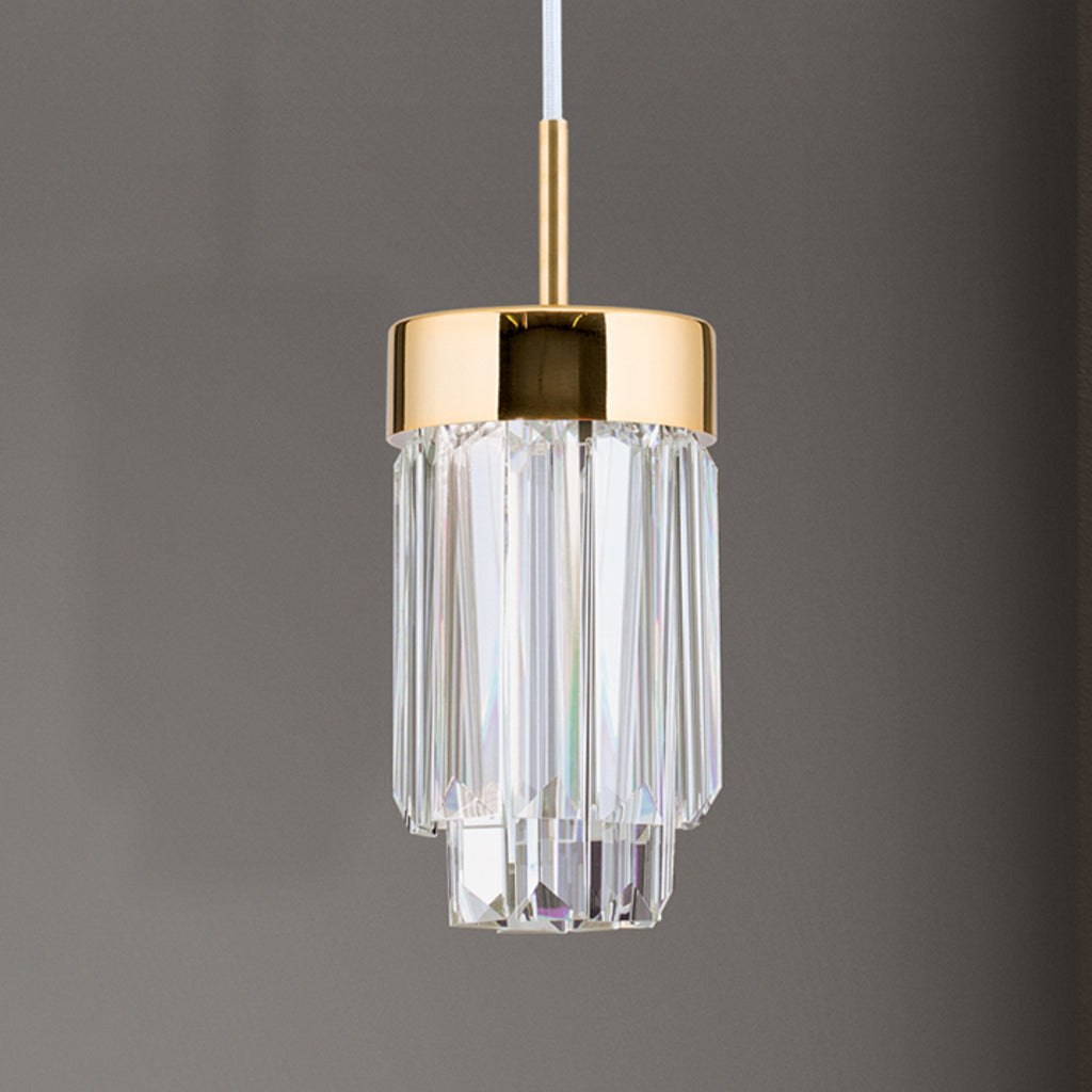 LED pendellampe Prism krystallglass gull dimbar Ø10 cm - ORION oppheng
