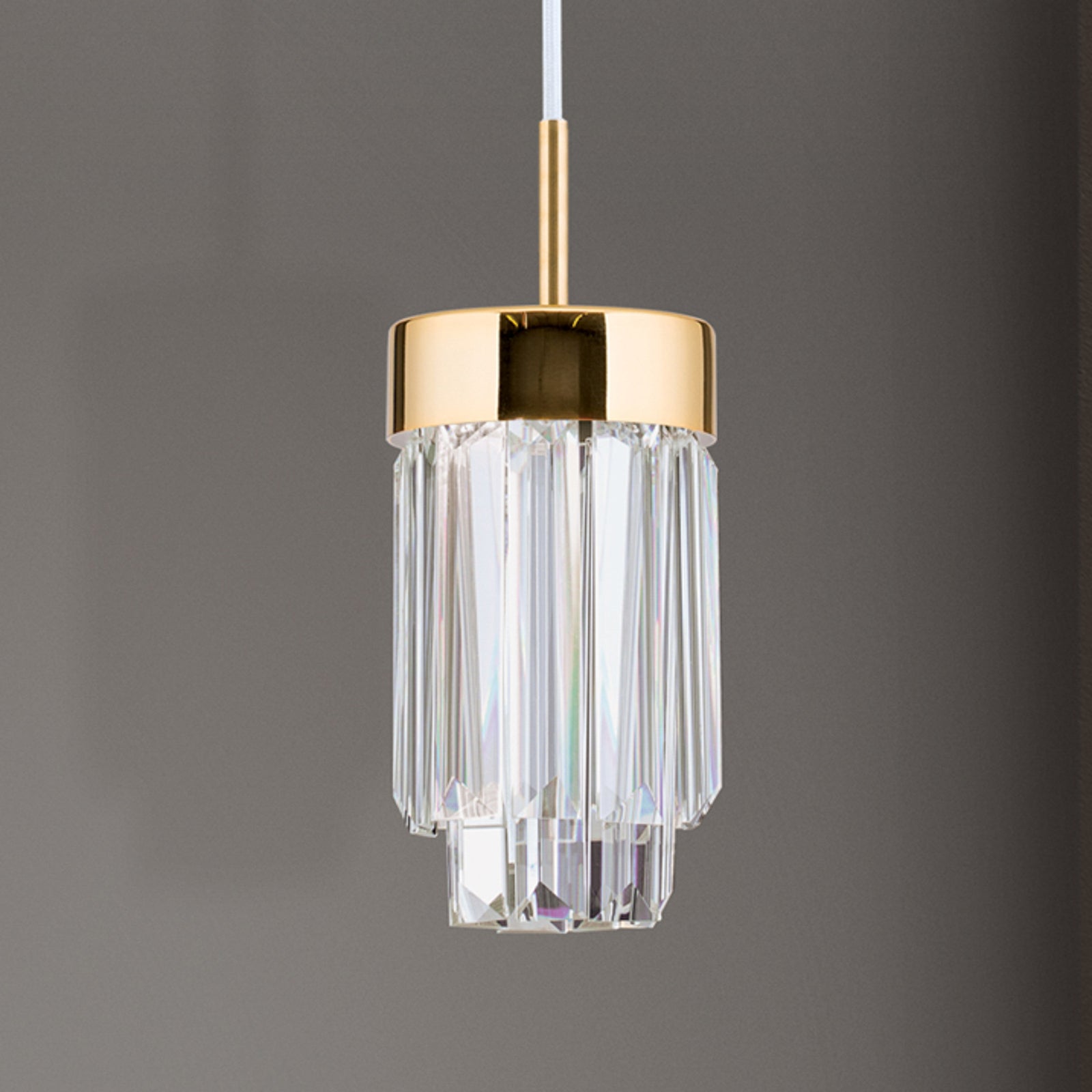 LED pendellampe Prism krystallglass gull dimbar Ø10 cm - ORION oppheng