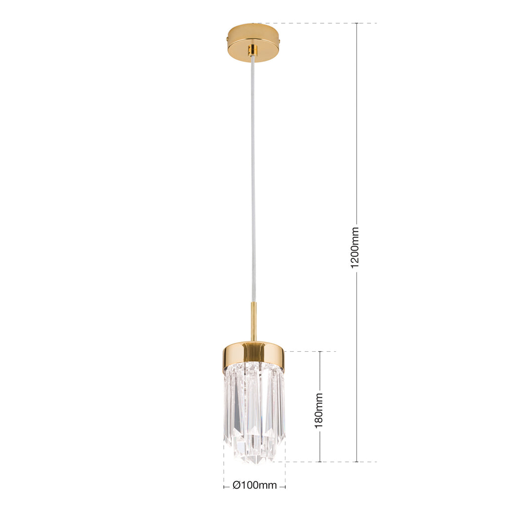 LED pendellampe Prism krystallglass gull dimbar Ø10 cm - ORION sideprofil