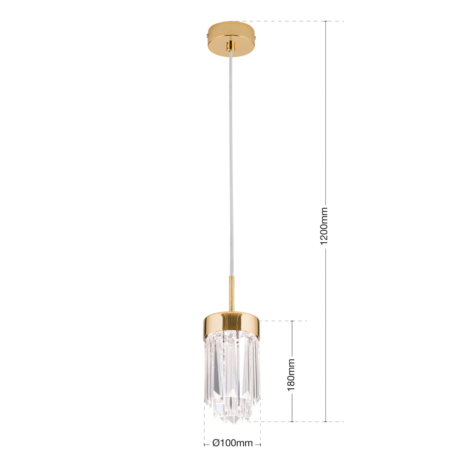 LED pendellampe Prism krystallglass gull dimbar Ø10 cm - ORION sideprofil