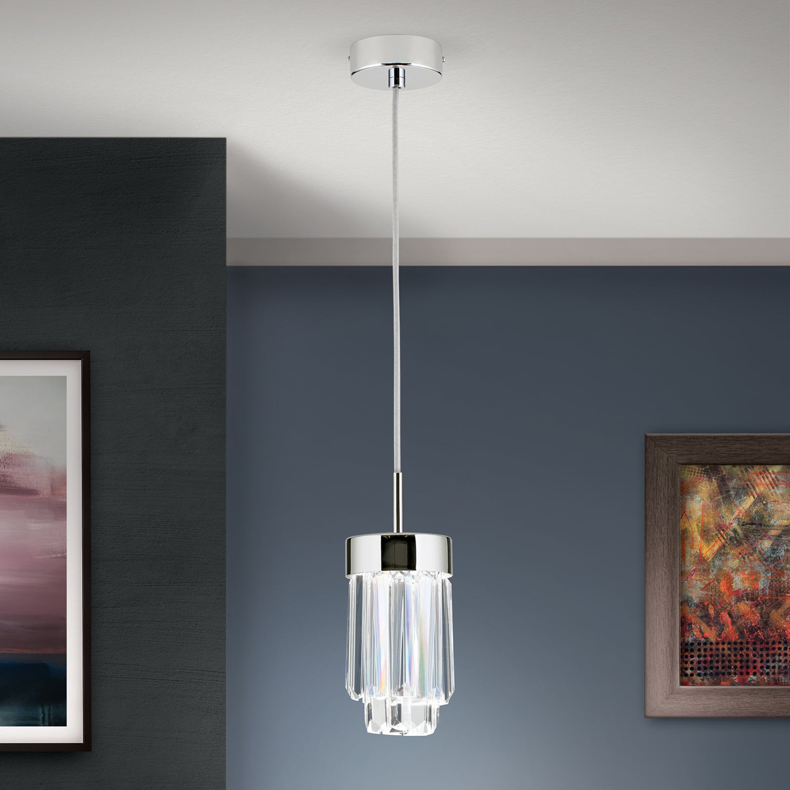 LED pendellampe Prism krystallglass dimbar Ø10 cm krom - ORION forfra