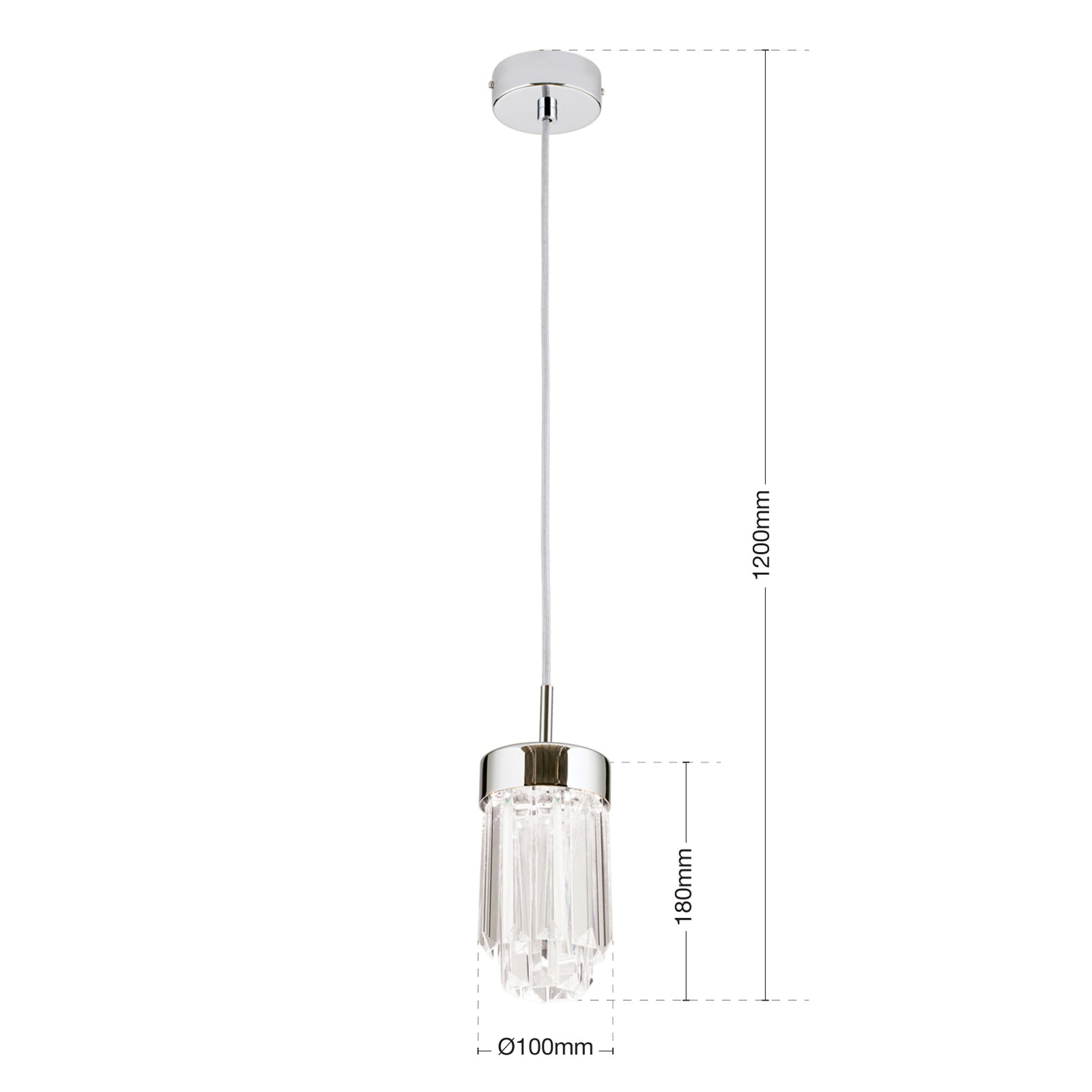 LED pendellampe Prism krystallglass dimbar Ø10 cm krom - ORION montert i rom