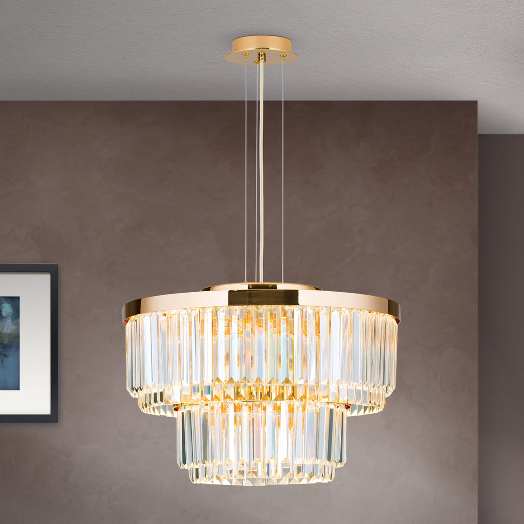 LED pendellampe Prism rund krystall dimbar Ø55 cm gull - ORION bakside
