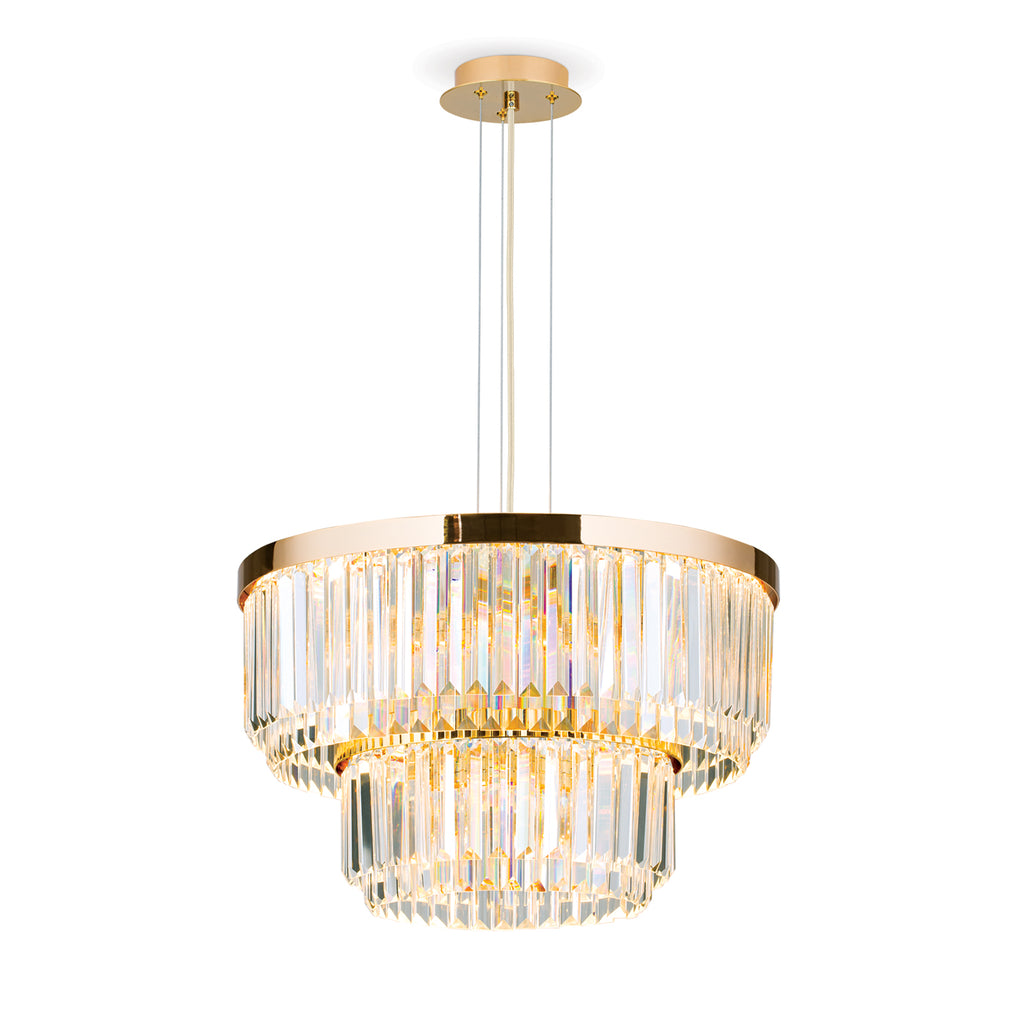 LED pendellampe Prism rund krystall dimbar Ø55 cm gull - ORION detalj av krystall
