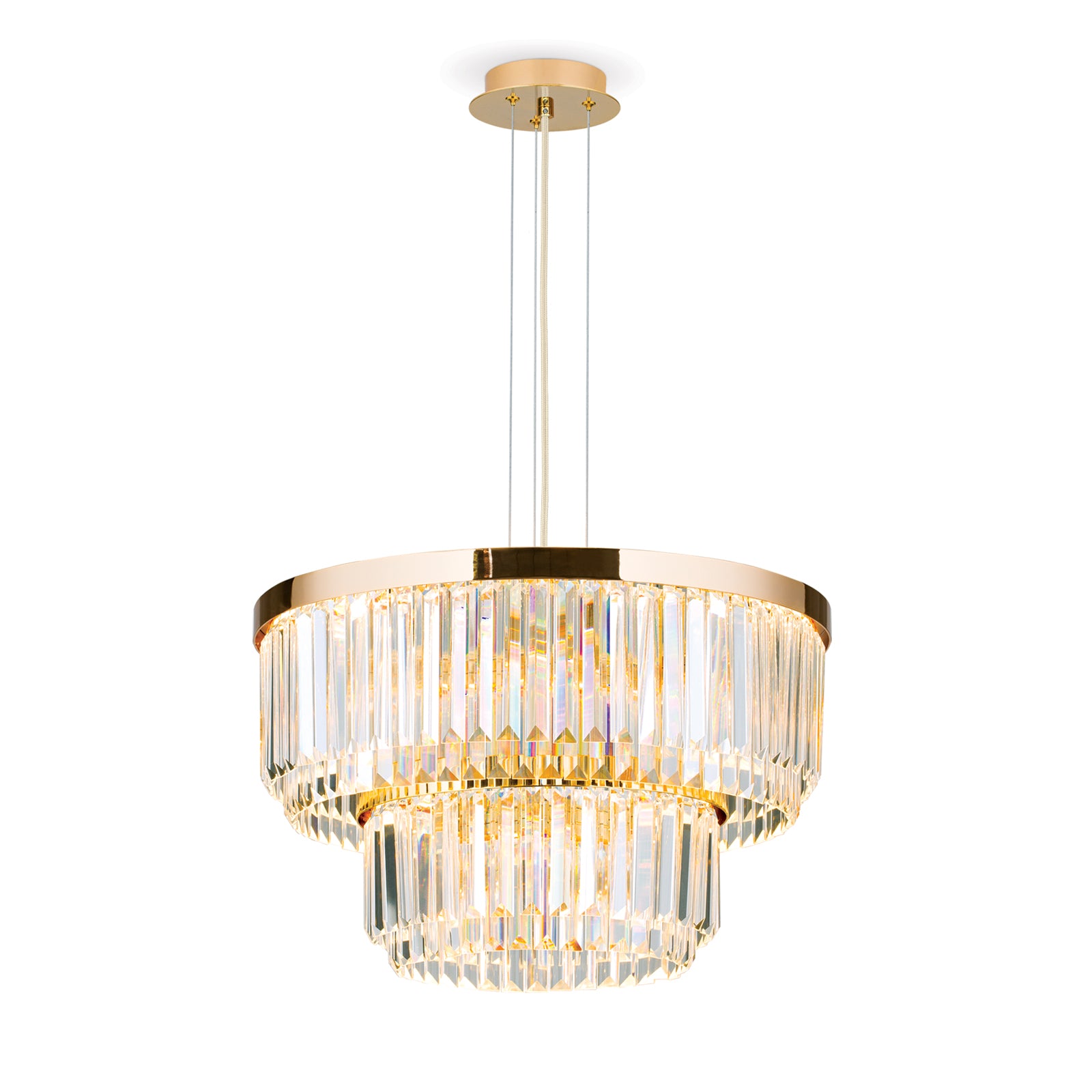 LED pendellampe Prism rund krystall dimbar Ø55 cm gull - ORION detalj av krystall