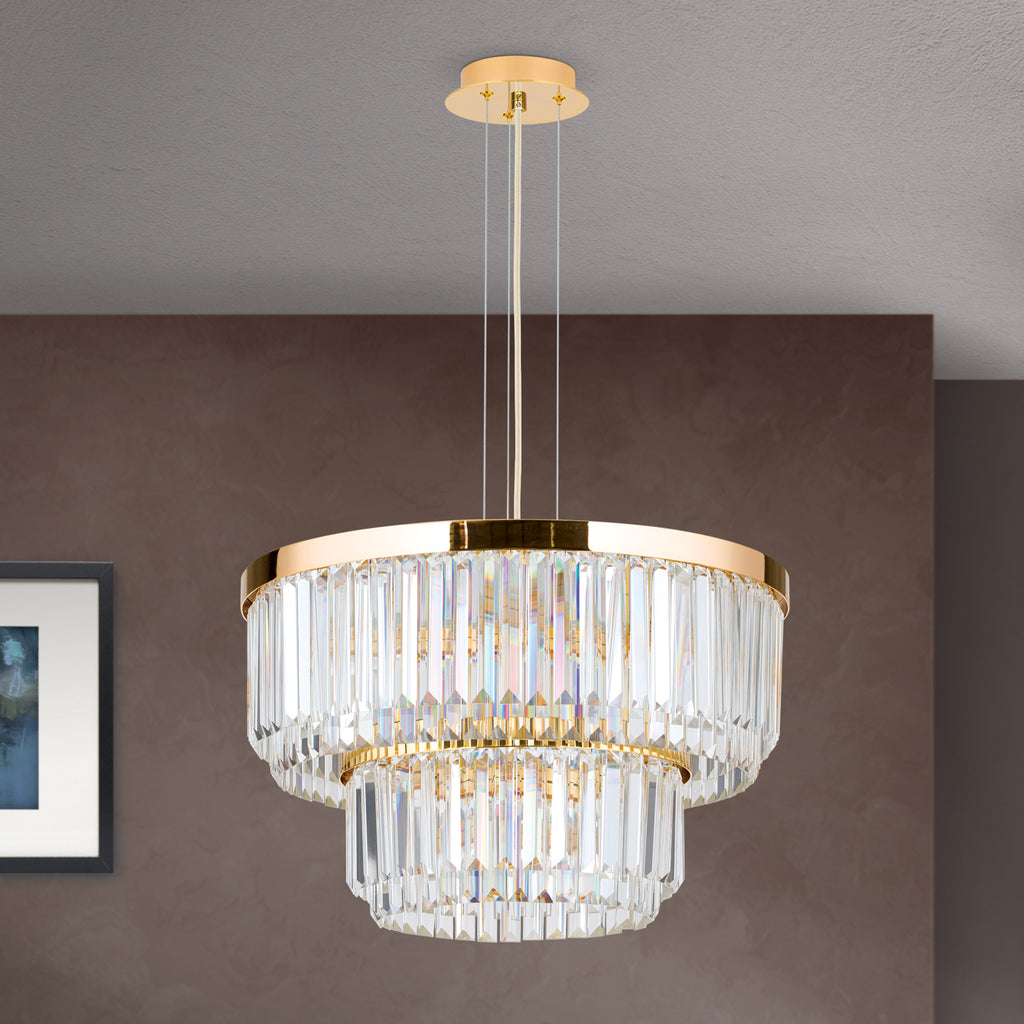 LED pendellampe Prism rund krystall dimbar Ø55 cm gull - ORION montert i rom