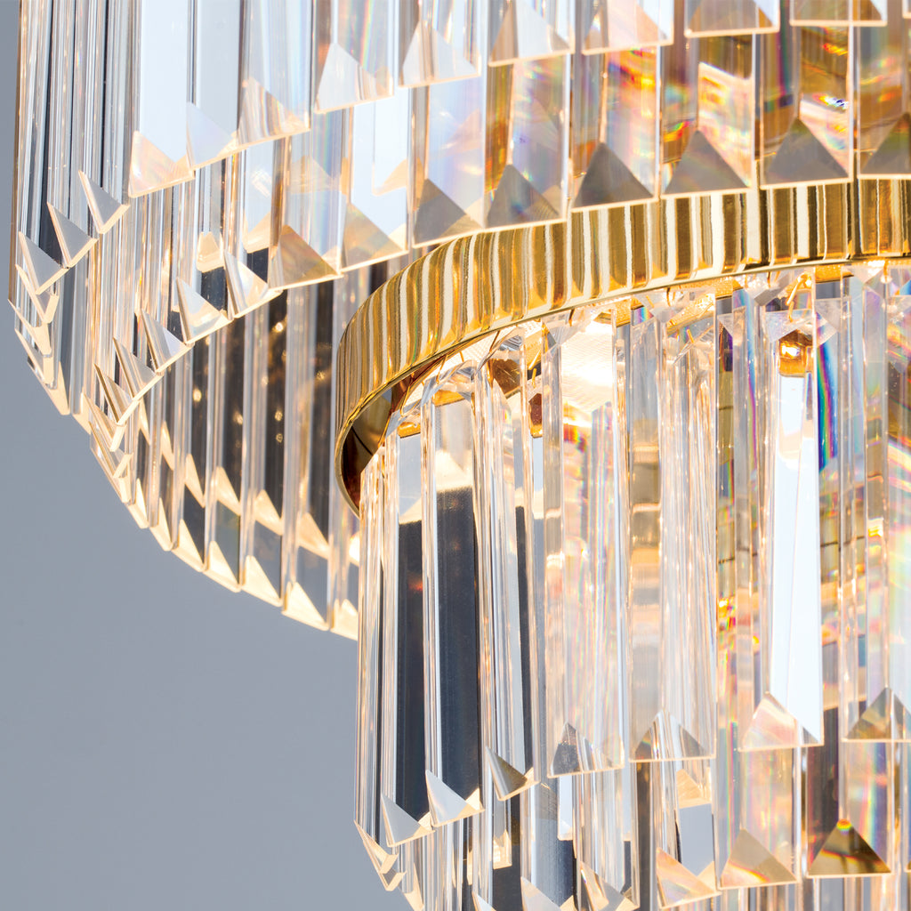 LED pendellampe Prism rund krystall dimbar Ø55 cm gull - ORION nærbilde av metallramme