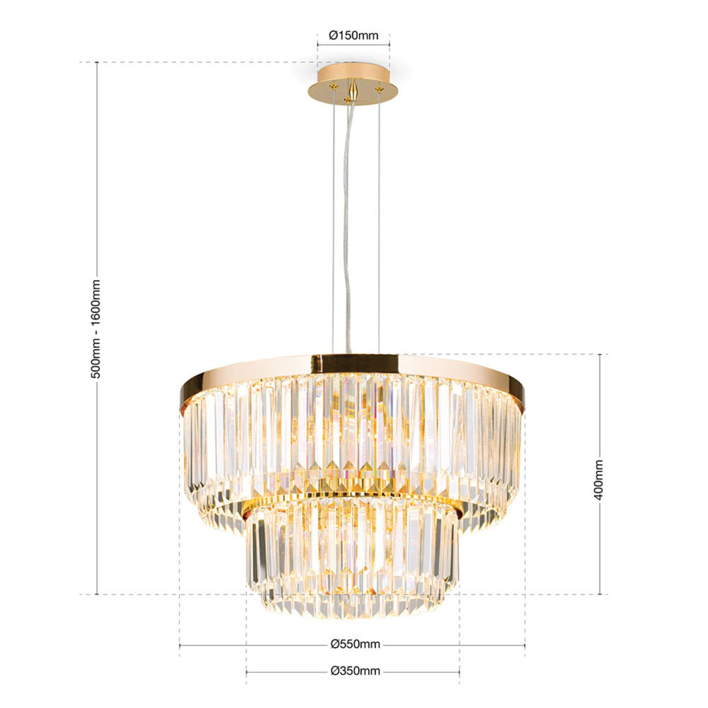 LED pendellampe Prism rund krystall dimbar Ø55 cm gull - ORION komplett lampe