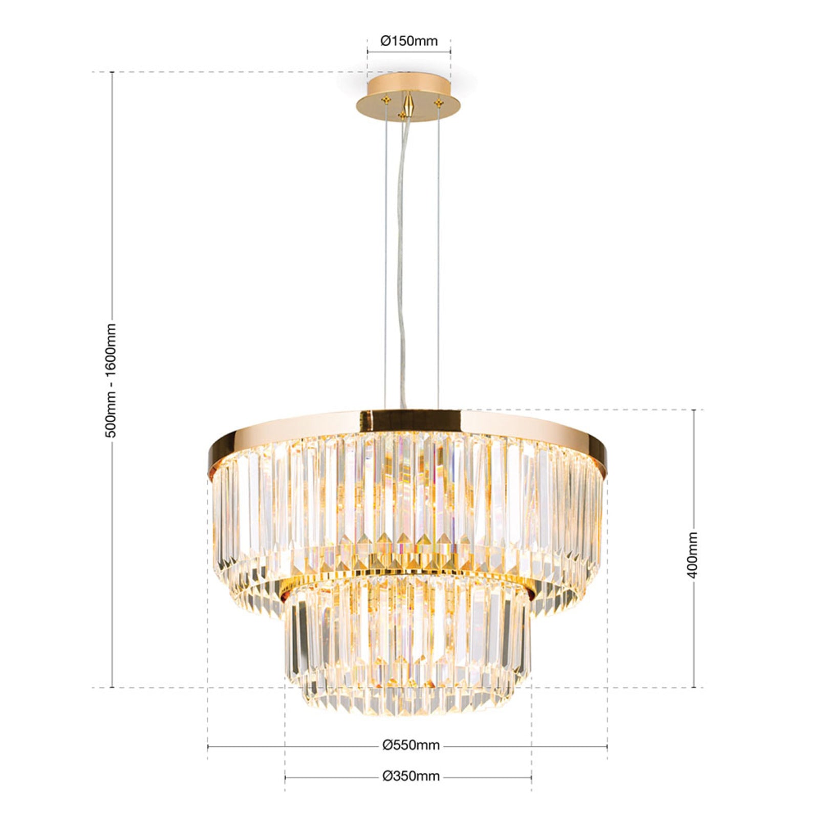 LED pendellampe Prism rund krystall dimbar Ø55 cm gull - ORION komplett lampe