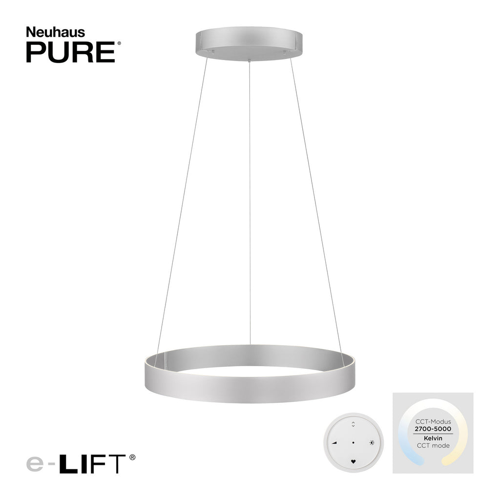 LED pendellampe PURE E-Clipse aluminium Ø70 cm 44W CCT dimbar lysdetalj