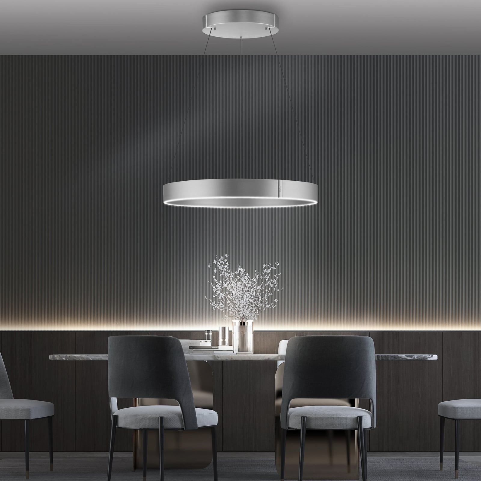 LED pendellampe PURE E-Clipse aluminium Ø70 cm 44W CCT dimbar i rom