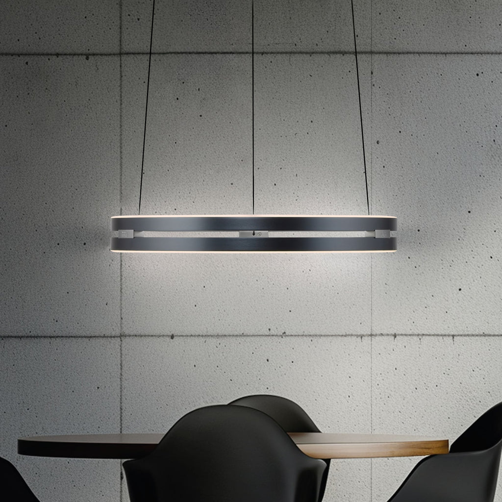 Detalj av LED pendellampe PURE E-Loop CCT fjernkontroll Ø50 cm grå