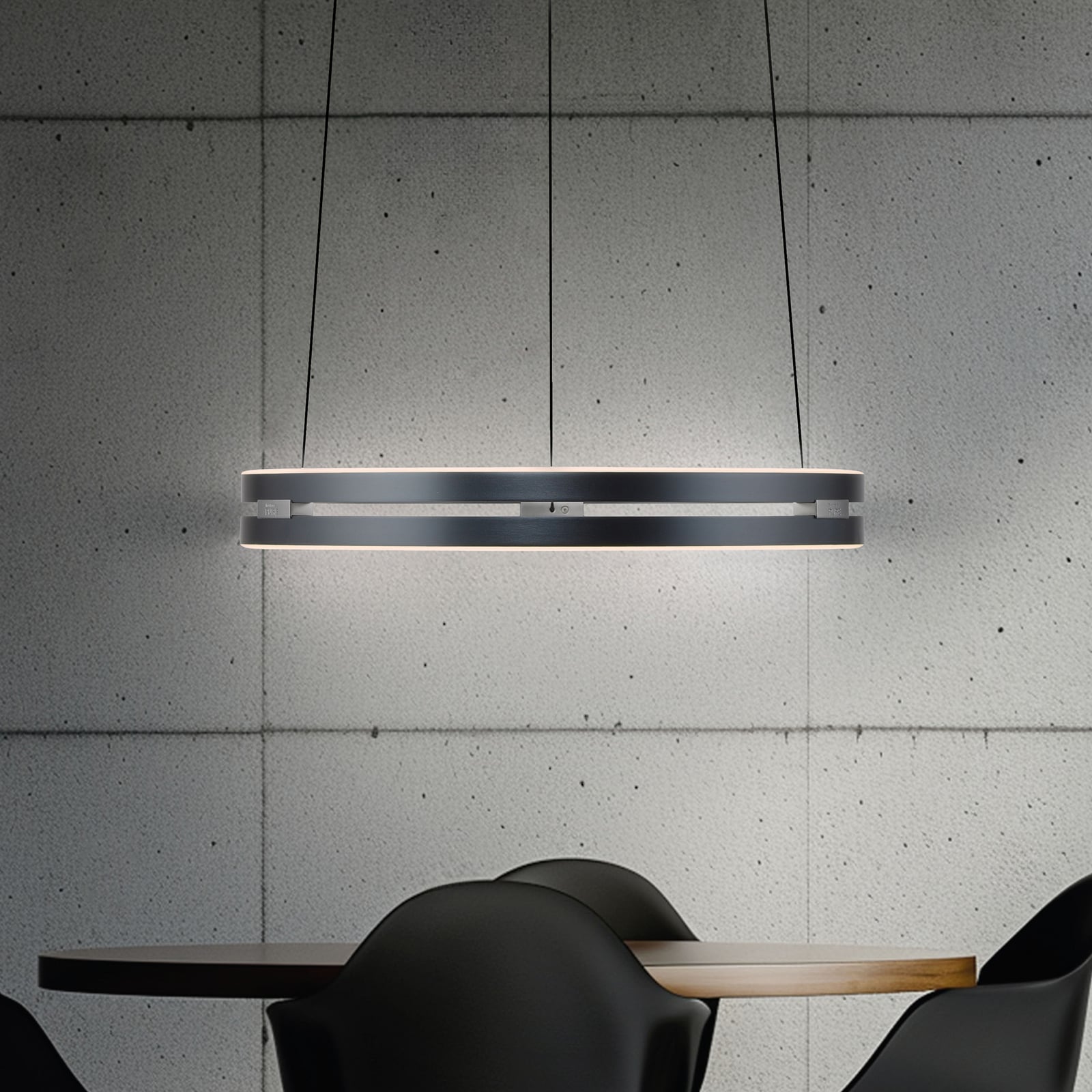Detalj av LED pendellampe PURE E-Loop CCT fjernkontroll Ø50 cm grå