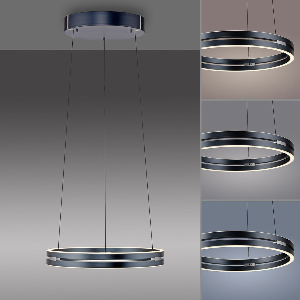 LED pendellampe PURE E-Loop CCT fjernkontroll Ø50 cm grå aluminium detalj
