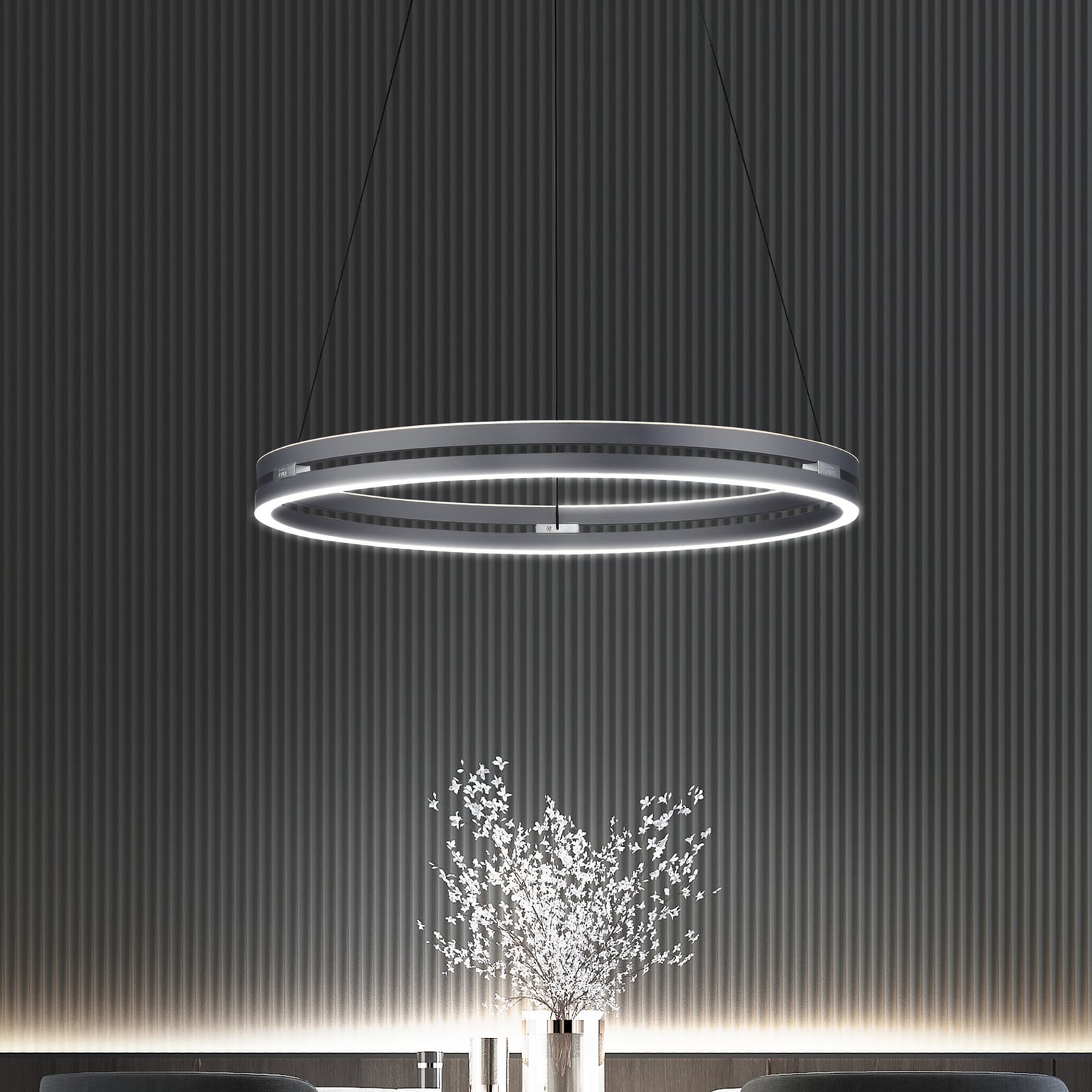LED pendellampe PURE E-Loop dimbar CCT grå Ø70 cm forfra