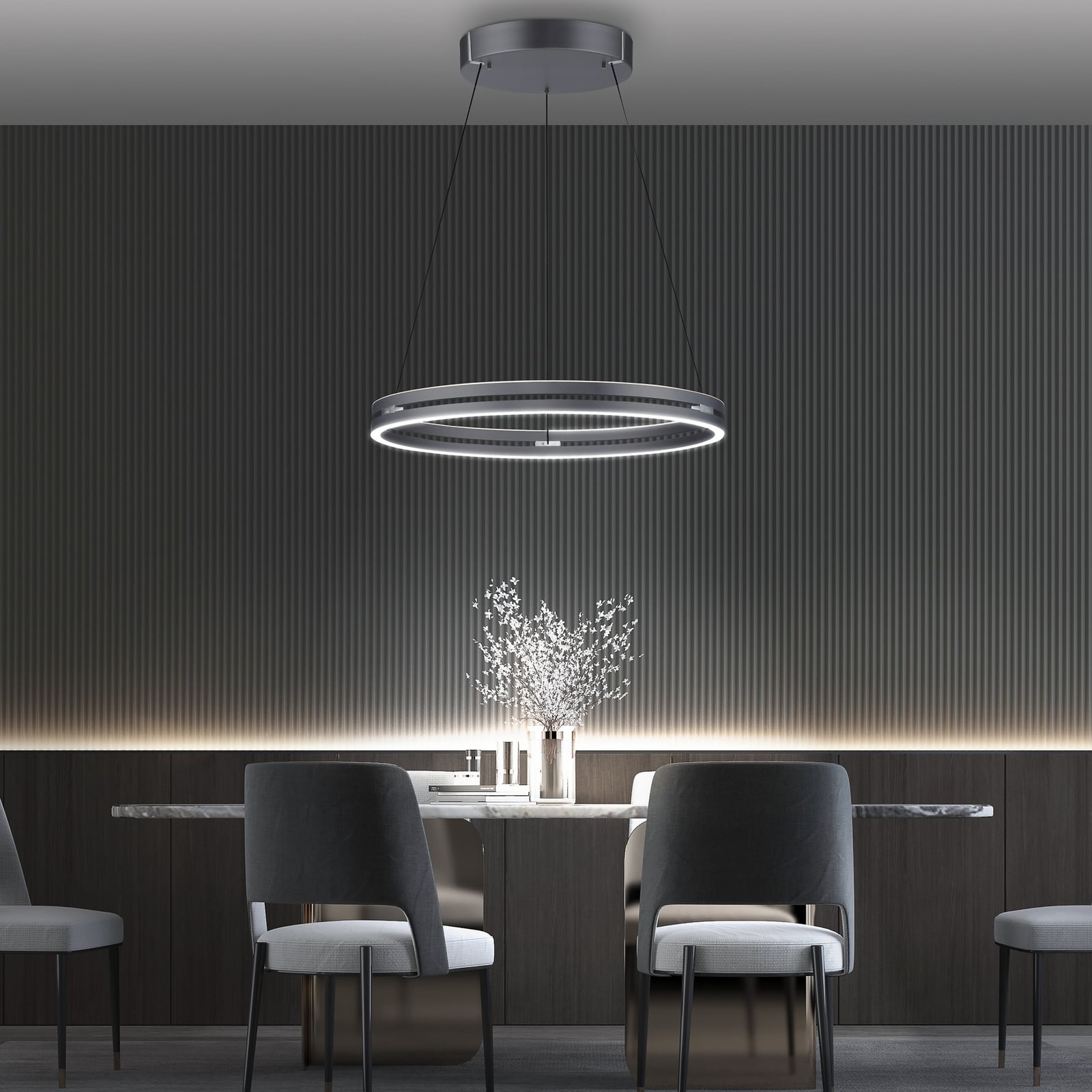 LED pendellampe PURE E-Loop dimbar CCT grå Ø70 cm bakside