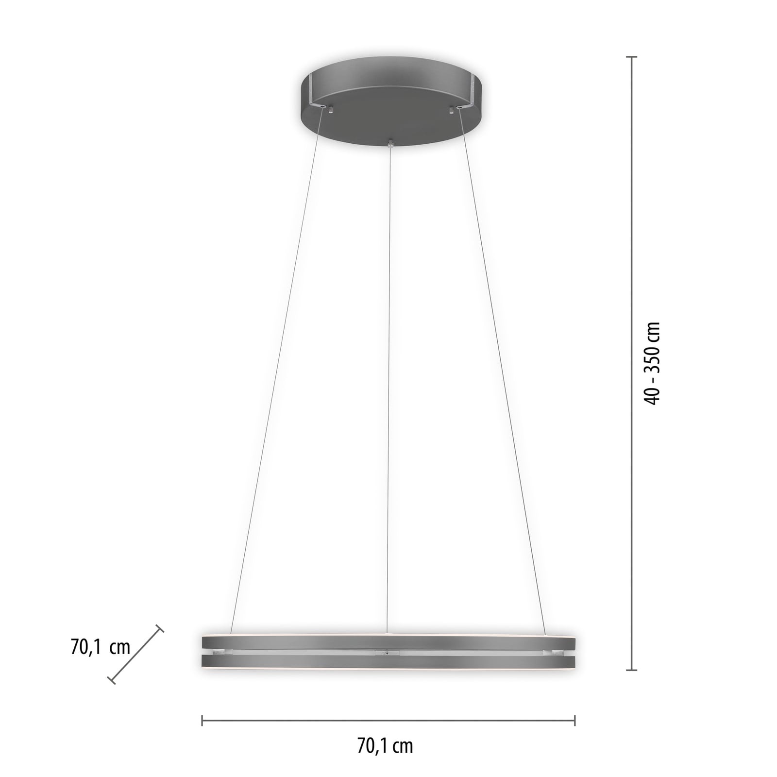 LED pendellampe PURE E-Loop dimbar CCT grå Ø70 cm detalj
