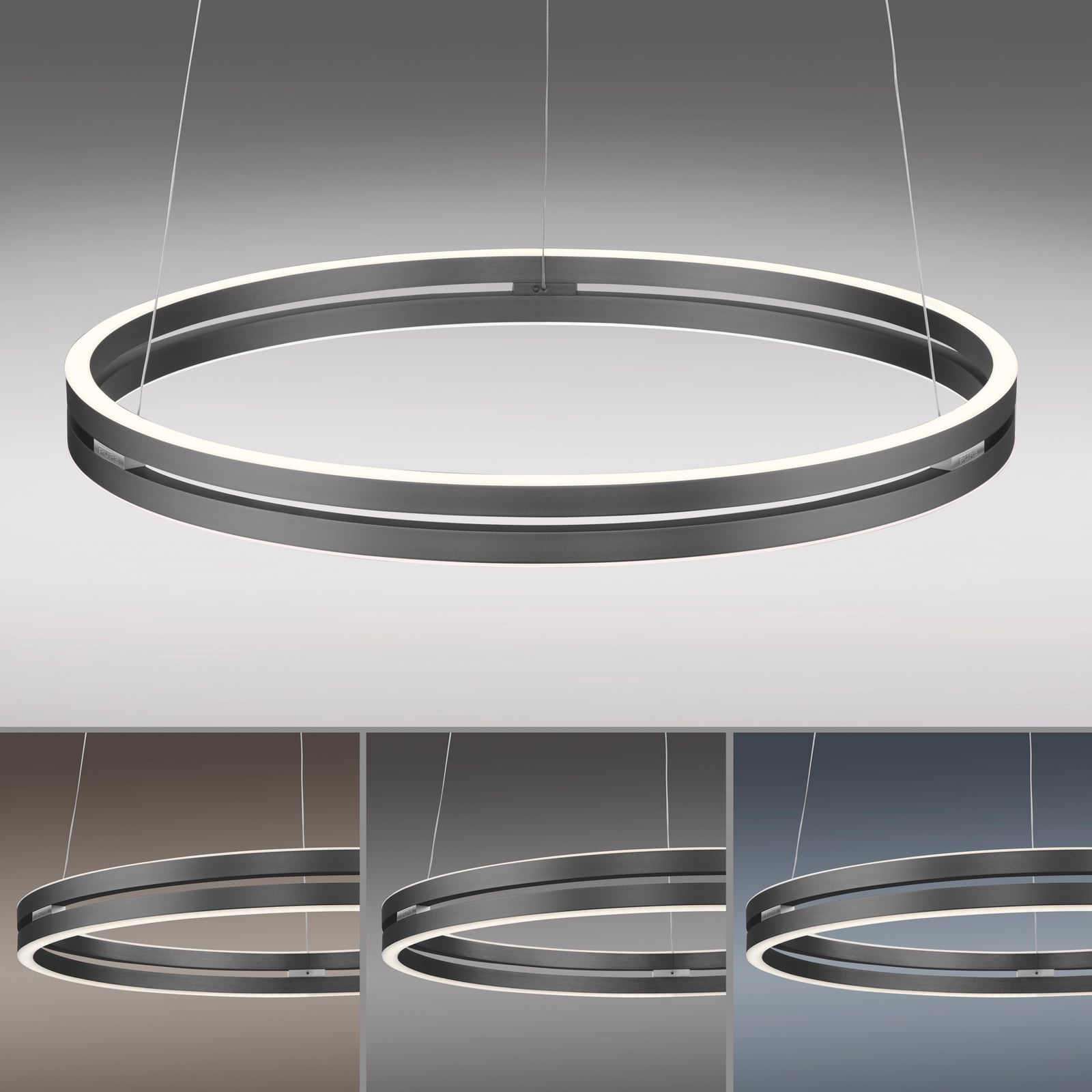 LED pendellampe PURE E-Loop dimbar CCT grå Ø70 cm med fjernkontroll
