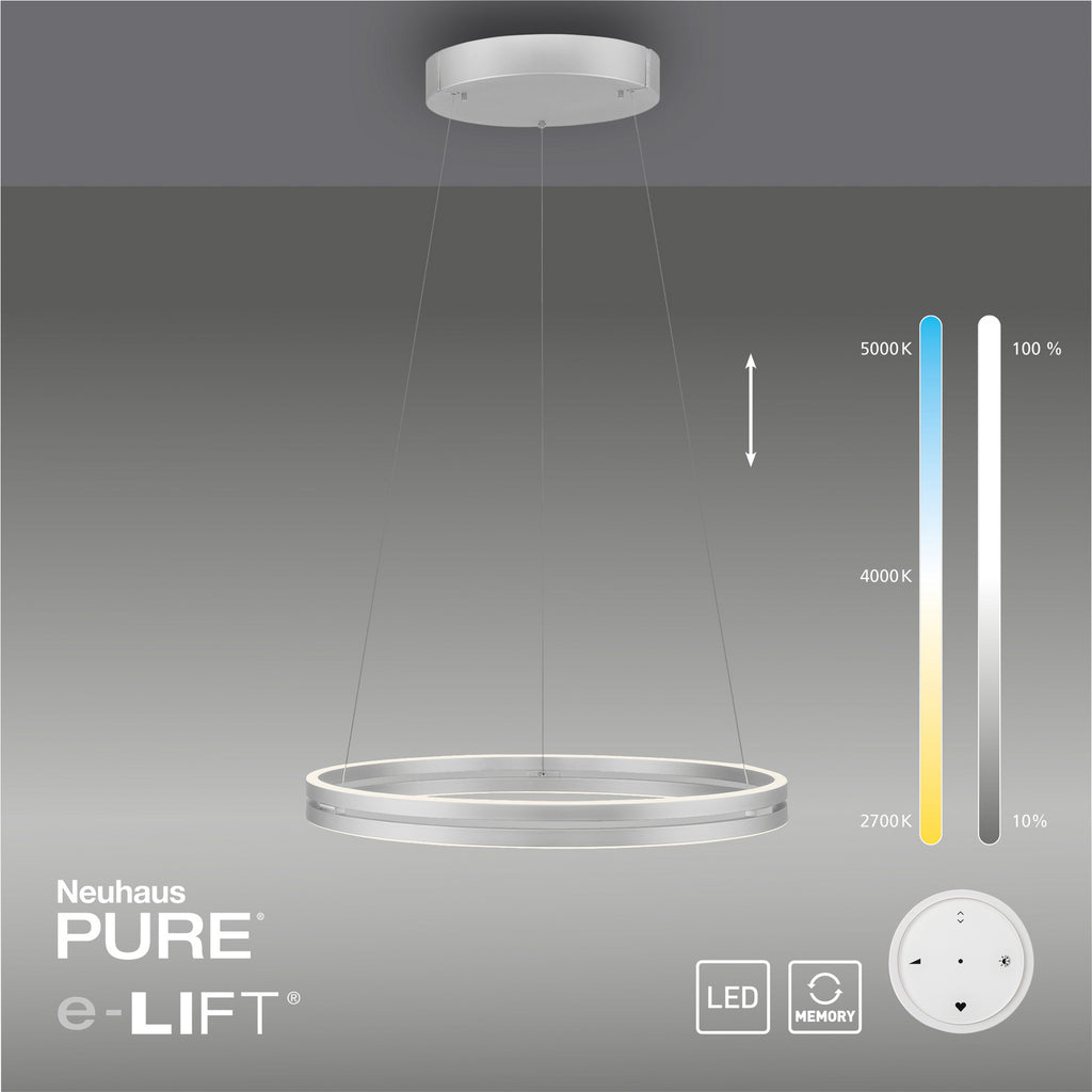 LED pendellampe PURE E-Loop aluminium Ø70 cm opplyst