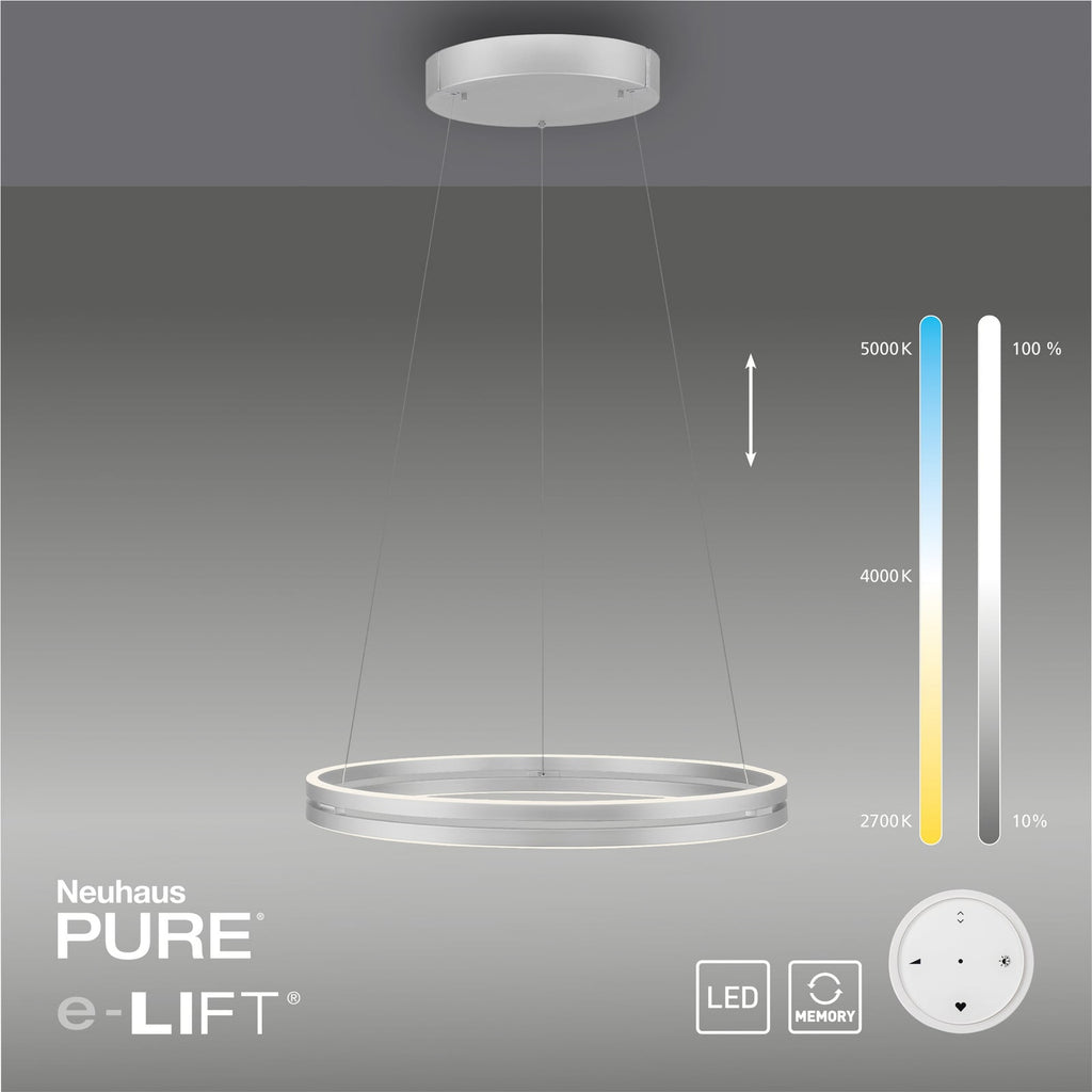 LED pendellampe PURE E-Loop aluminium Ø70 cm opplyst
