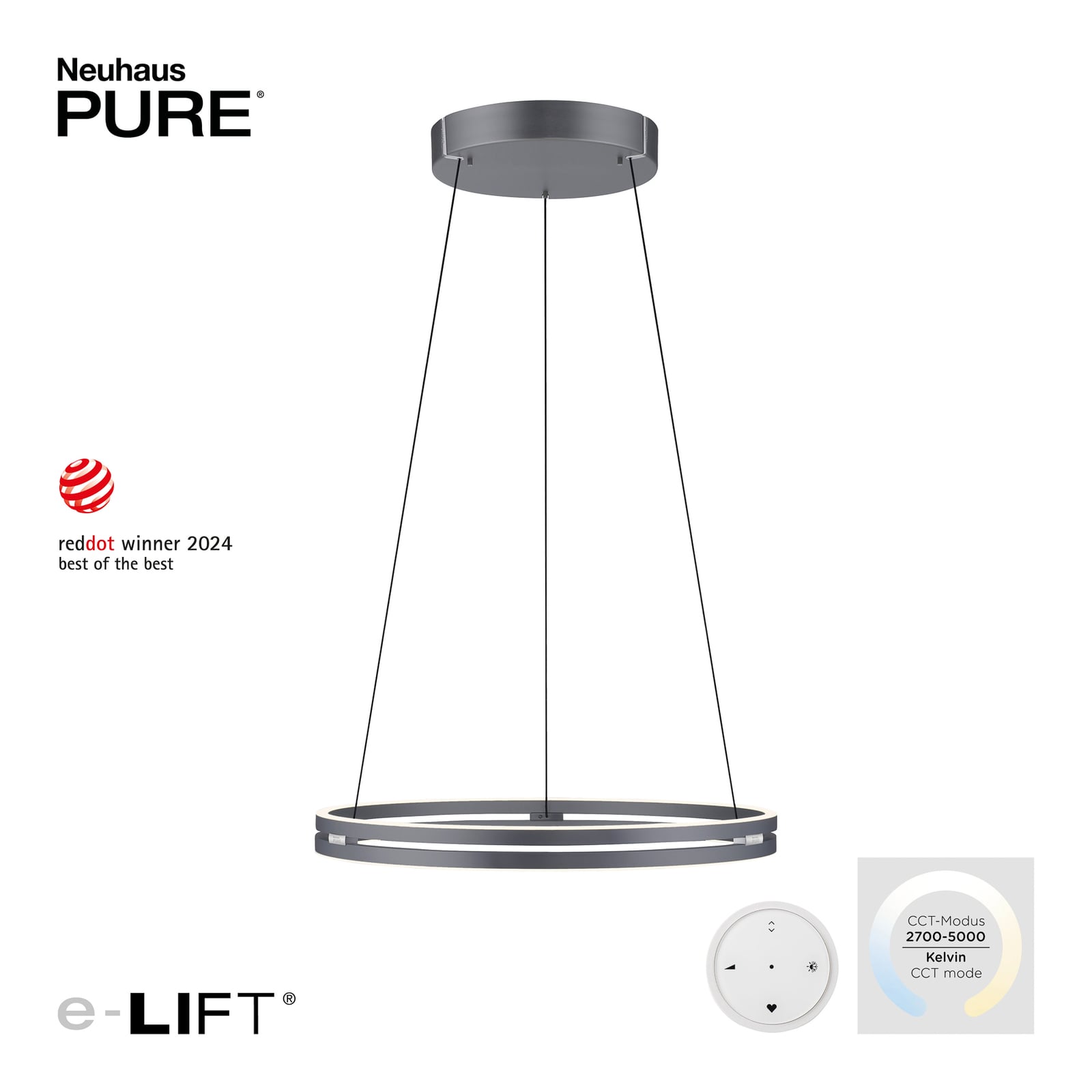 LED pendellampe PURE E-Loop aluminium Ø70 cm forfra