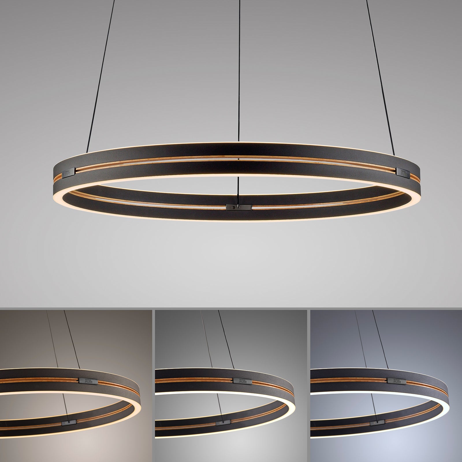 LED pendellampe PURE E-Loop aluminium Ø70 cm opplyst fra oversiden