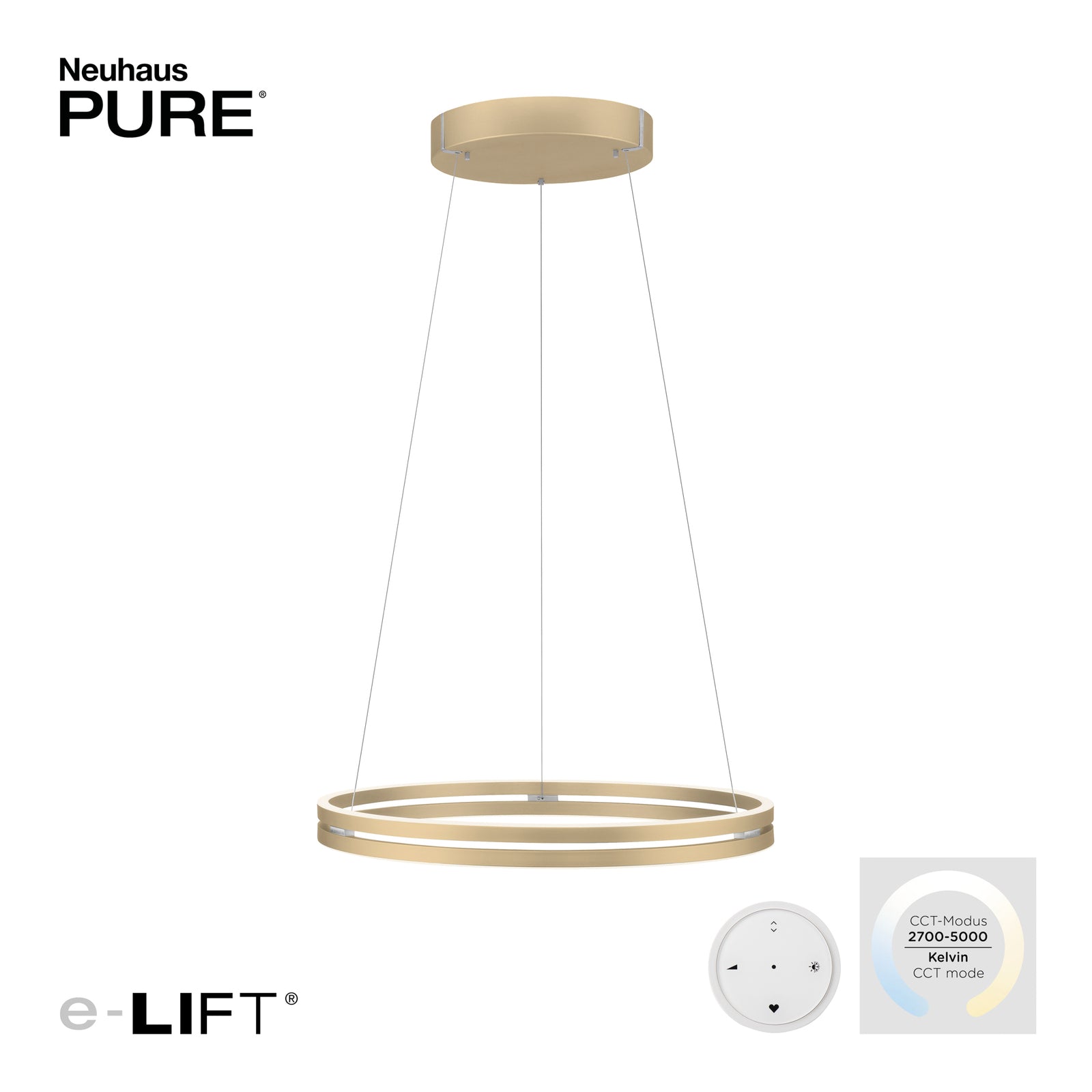 LED pendellampe PURE E-Loop aluminium dimbar CCT Ø70 cm lysdetalj