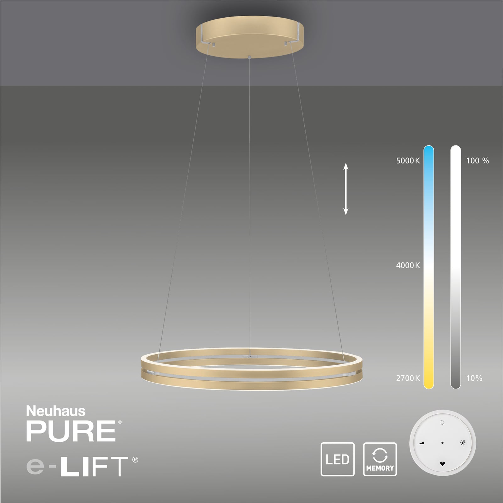 LED pendellampe PURE E-Loop aluminium dimbar CCT Ø70 cm høydejustering