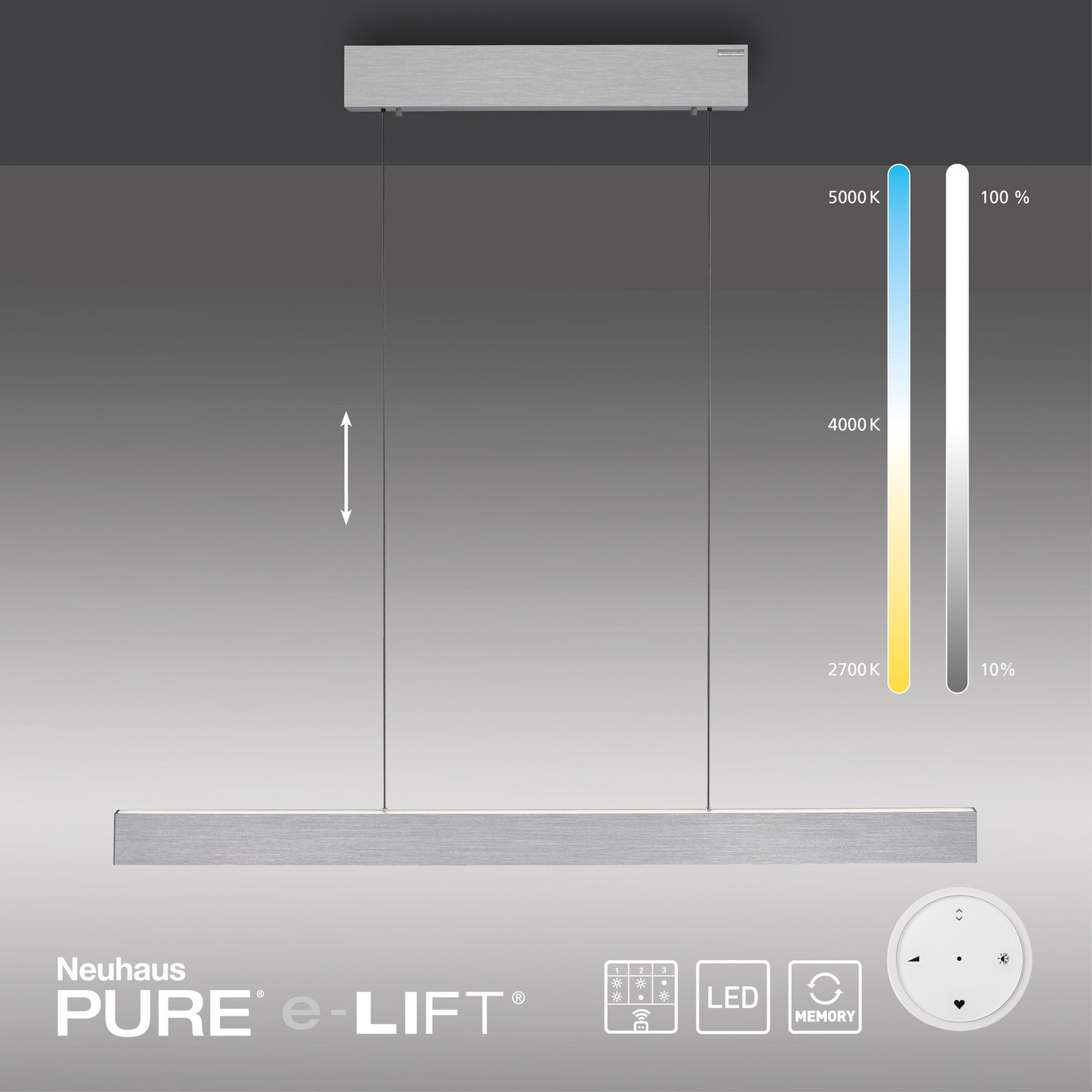 LED pendellampe PURE E-Motion dimbar CCT fjernkontroll 120 cm sideprofil