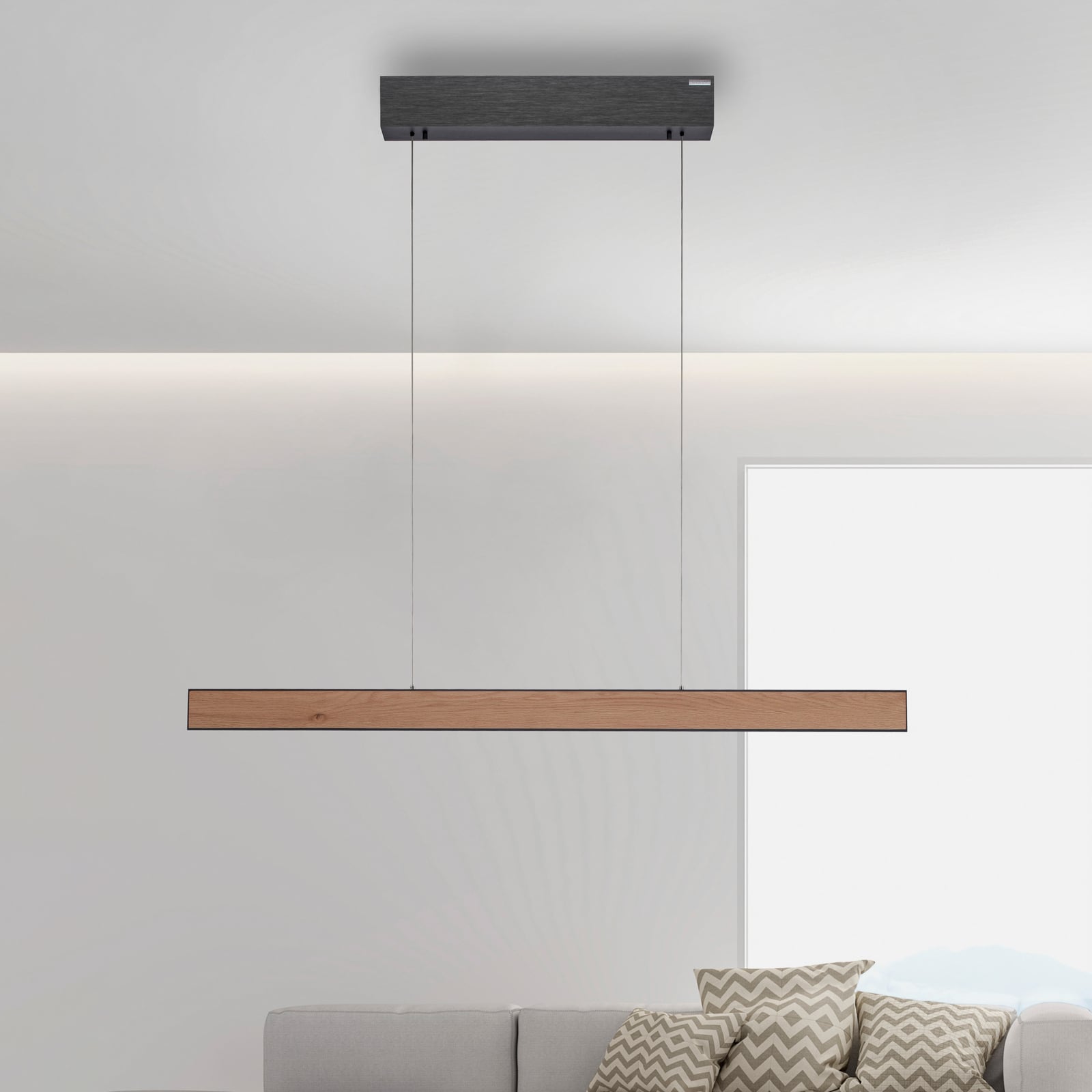 LED pendellampe PURE E-Motion eik/svart CCT fjernkontroll forfra