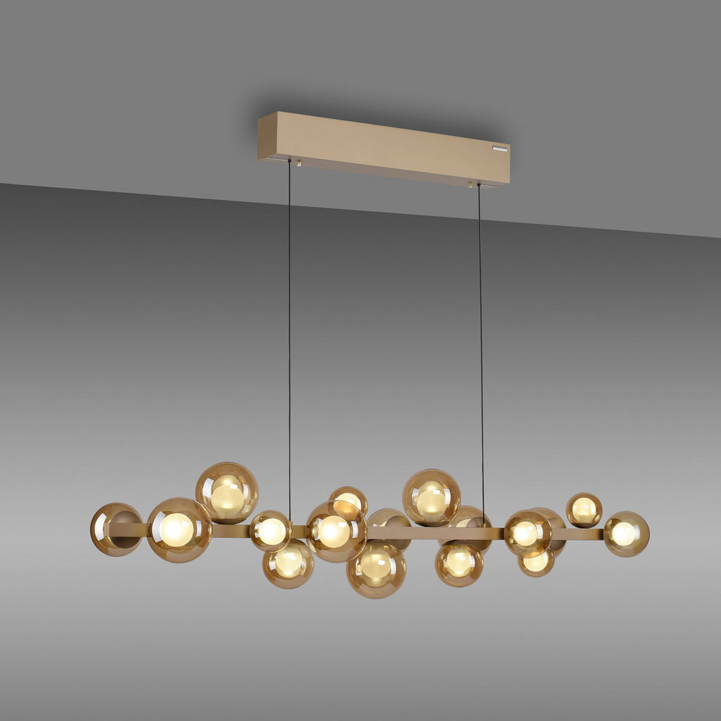 LED pendellampe PURE E-Popup 18-lys glass bronse elektrisk høydejustering