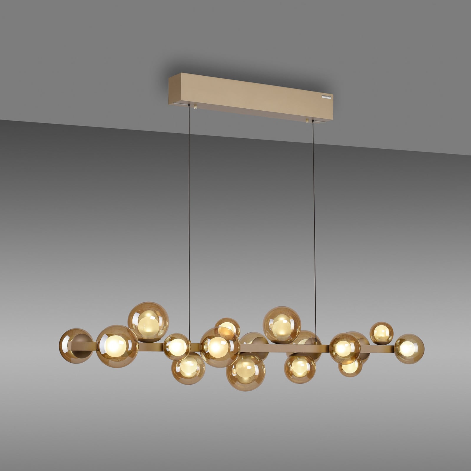 LED pendellampe PURE E-Popup 18-lys glass bronse elektrisk høydejustering