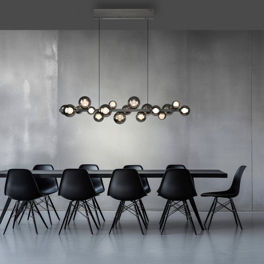 LED pendellampe PURE E-Popup bakside med platin og røykgrå glass
