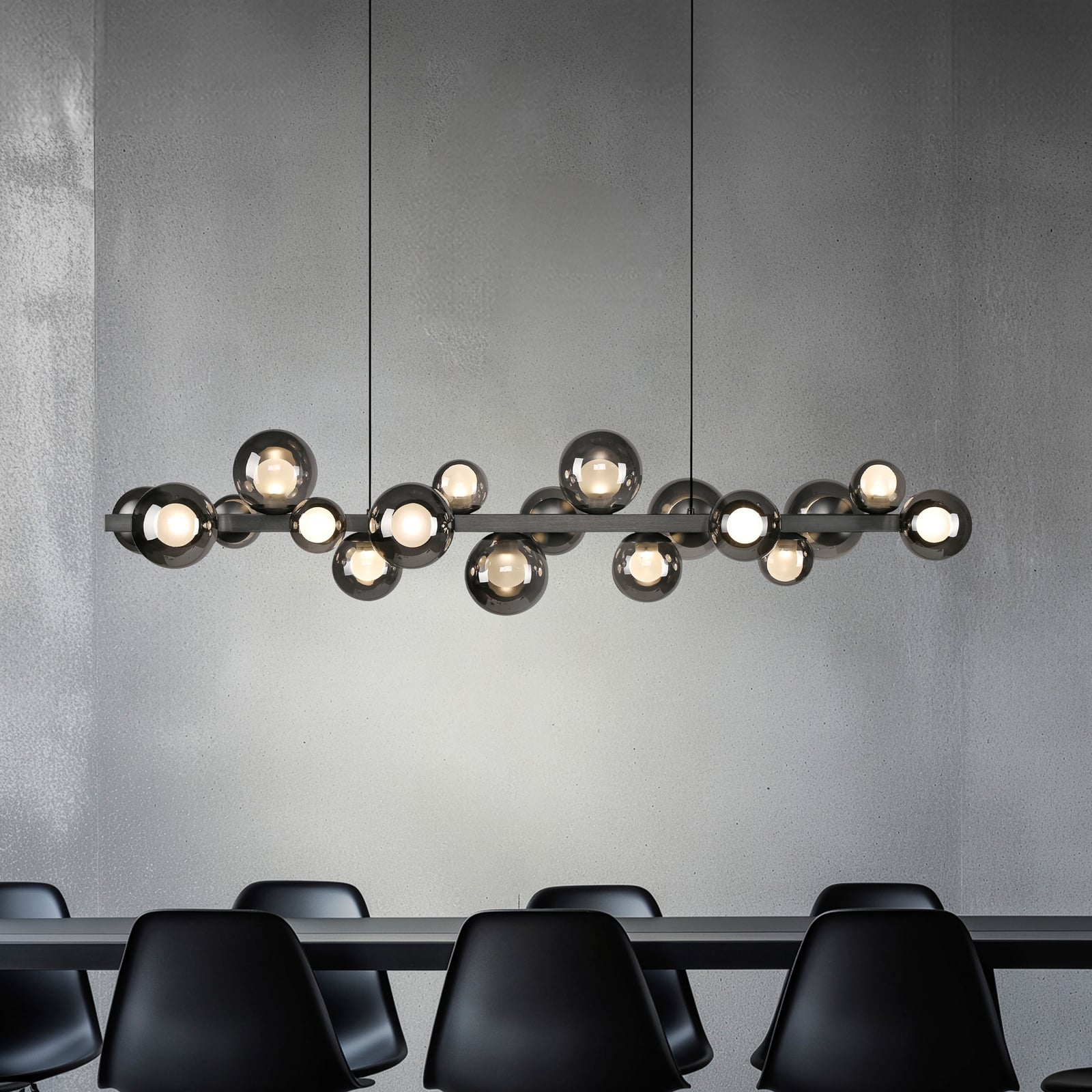 LED pendellampe PURE E-Popup forfra med 18 glasslamper
