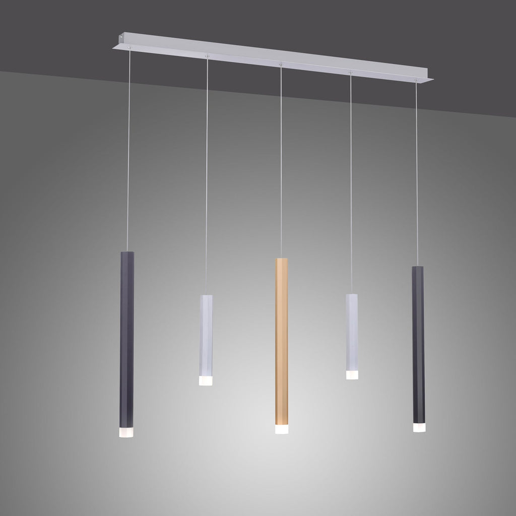 LED pendellampe Pure-Gemin 5-lys dimbar sølv/svart forfra