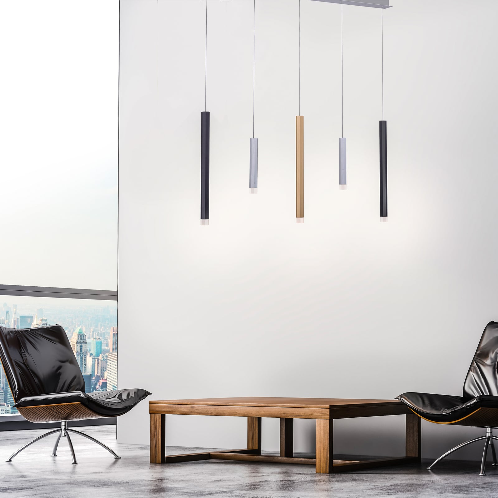 LED pendellampe Pure-Gemin 5-lys dimbar sølv/svart bakside