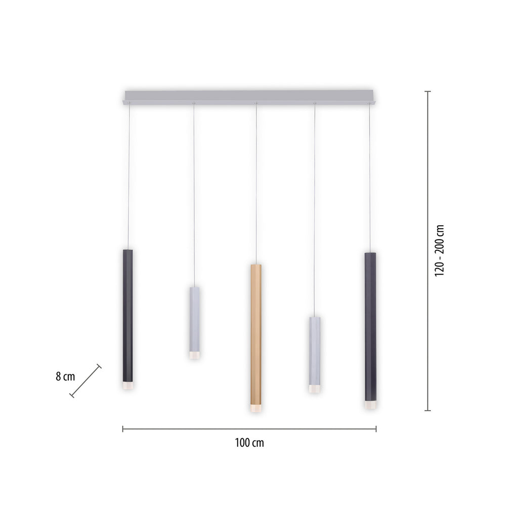 LED pendellampe Pure-Gemin 5-lys dimbar sølv/svart detalj av lyselement