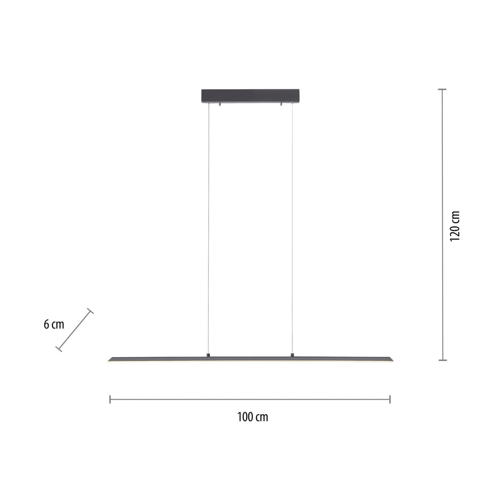 LED pendellampe PURE Lite antrasitt dimbar CCT 100 cm montert i rom