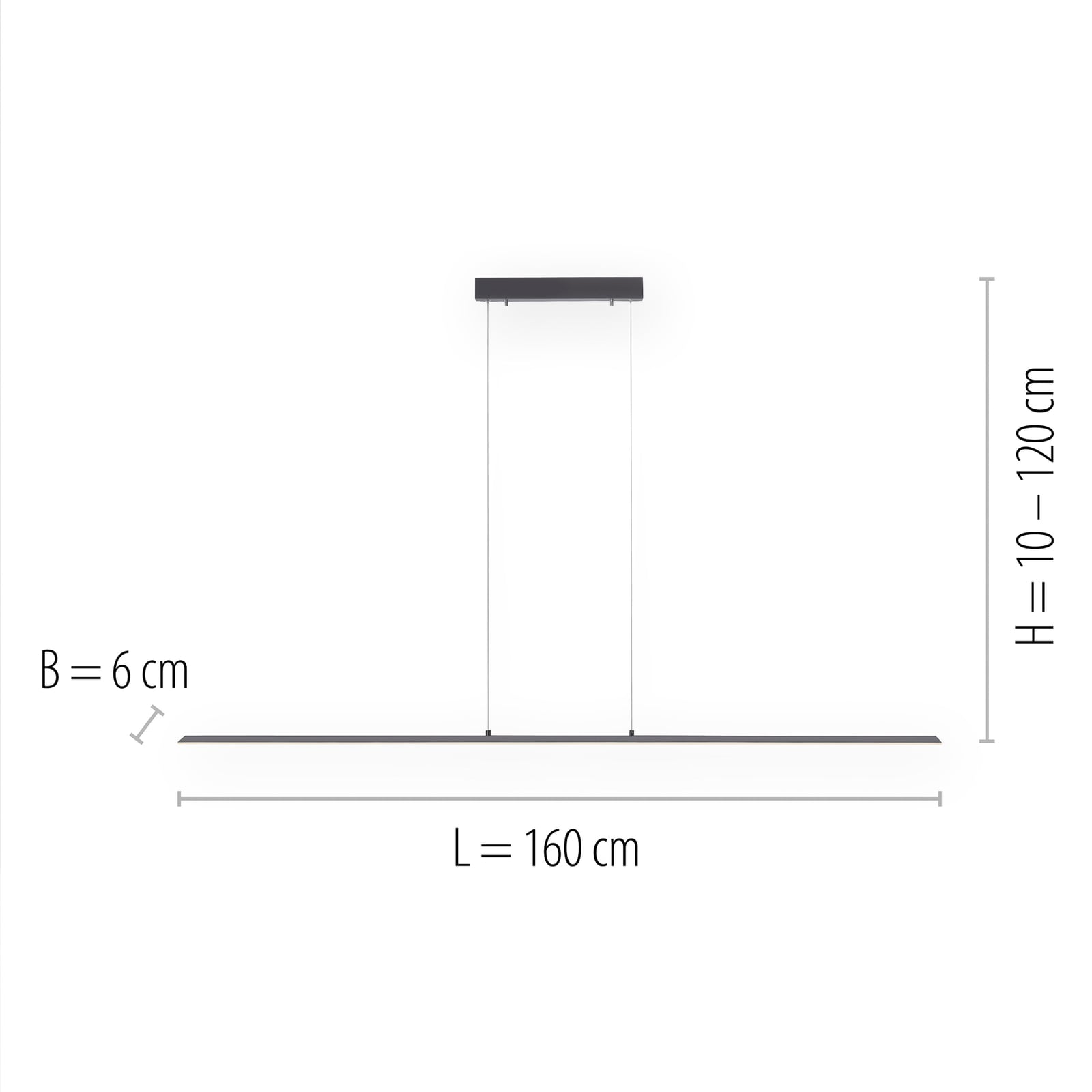 LED pendellampe PURE Lite antrasitt 160 cm geststyring detalj