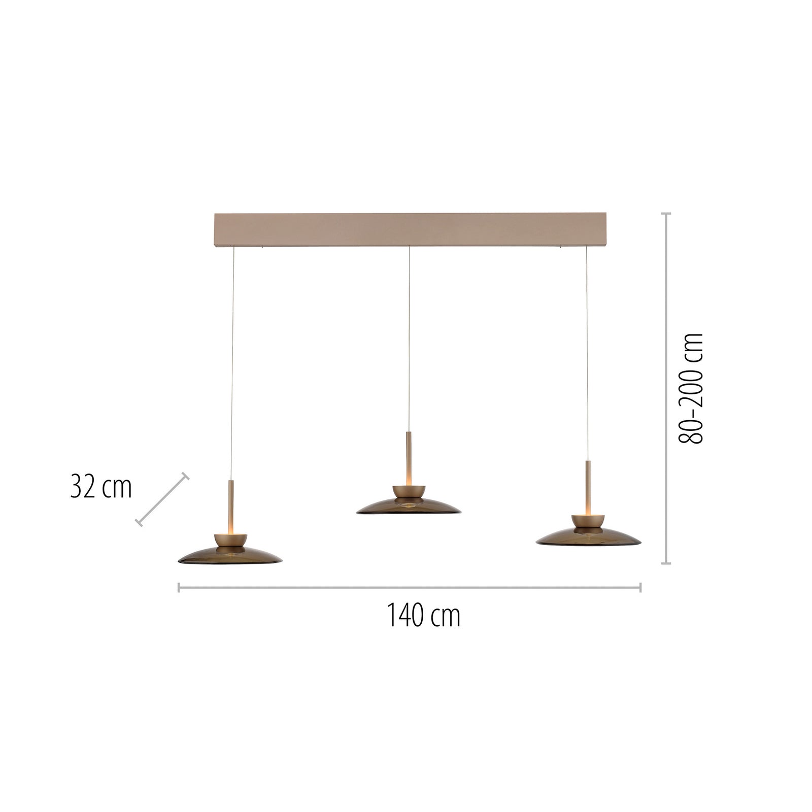 LED pendellampe PURE Moon 3-lys dimbar bronse amberglass detalj av glasslampe