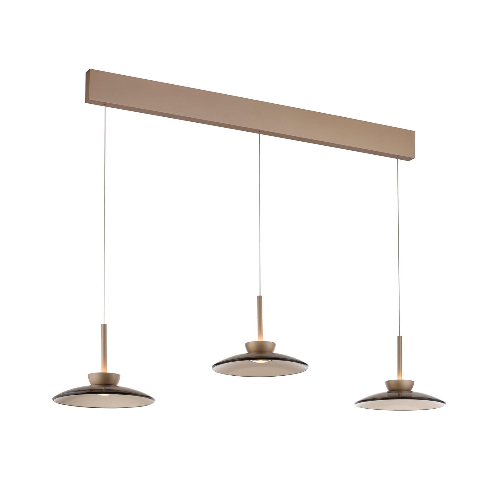 LED pendellampe PURE Moon 3-lys dimbar bronse amberglass nærbilde av lampe
