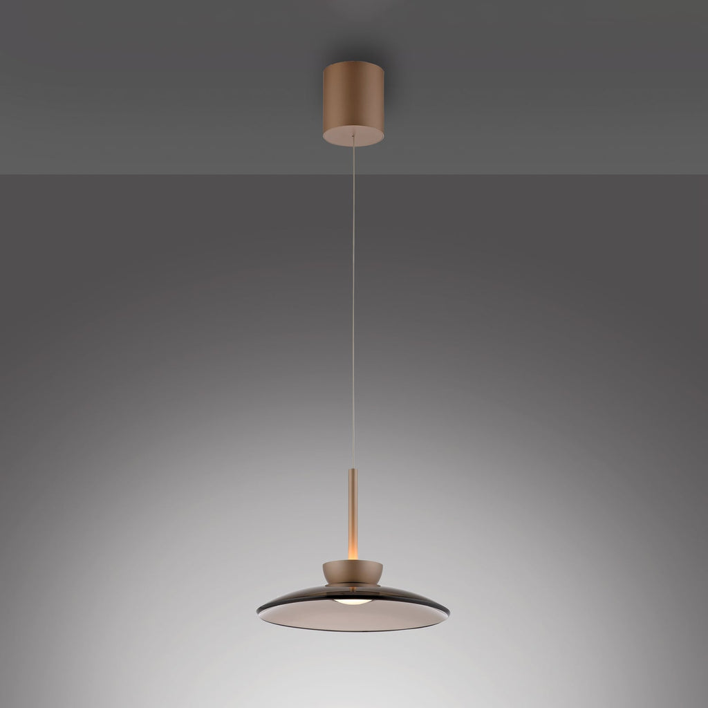LED pendellampe PURE Moon ravglass dimbar Ø32 cm fra siden