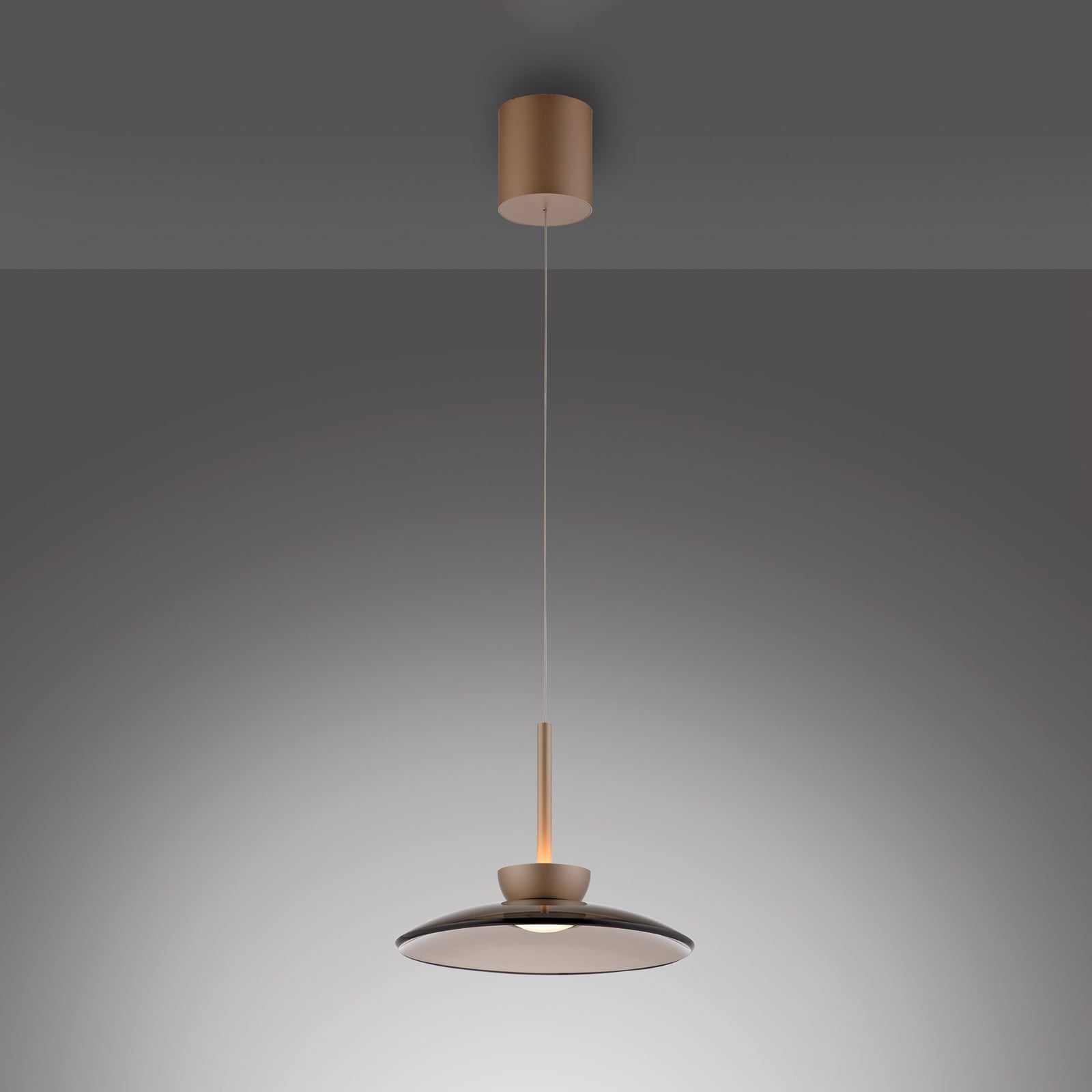 LED pendellampe PURE Moon ravglass dimbar Ø32 cm fra siden