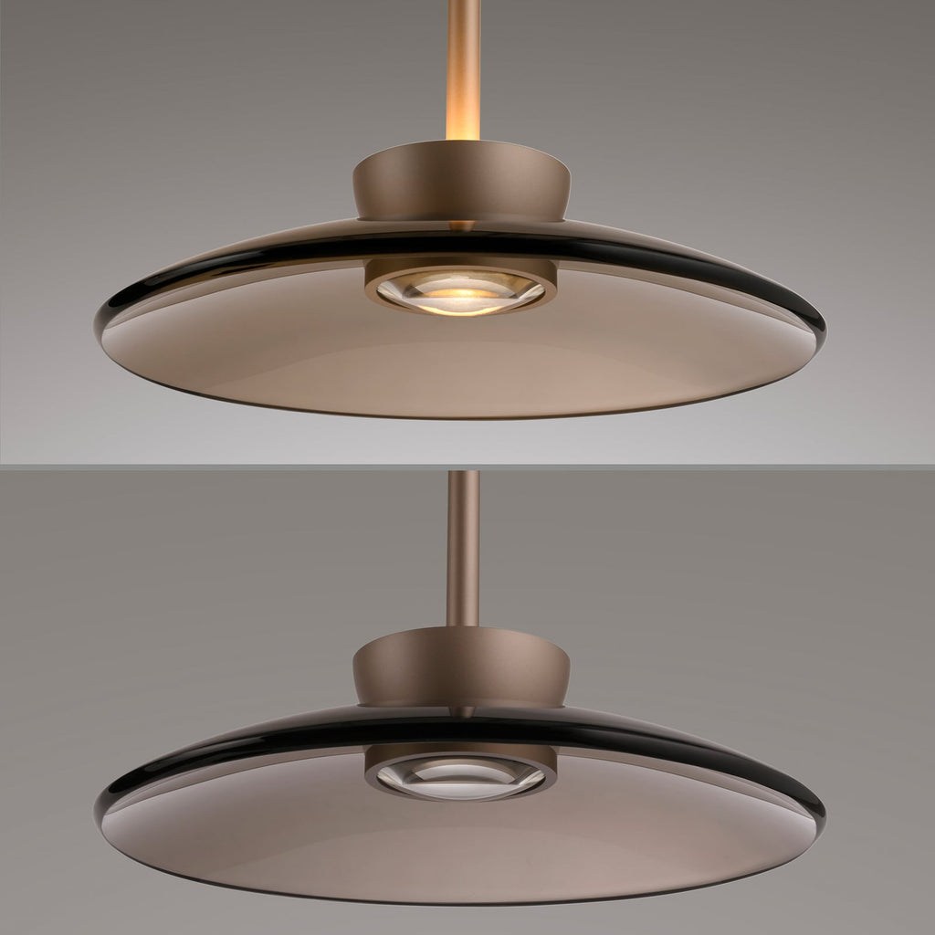 LED pendellampe PURE Moon ravglass dimbar Ø32 cm og aluminiumskorpus