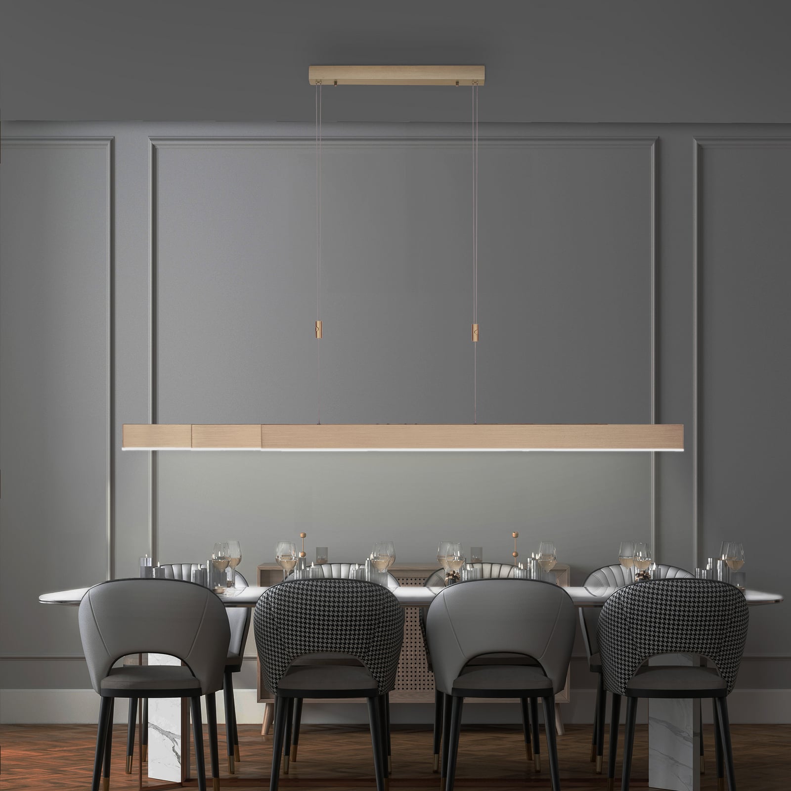 LED pendellampe Pure Moto dimbar CCT gull 200 cm bakside