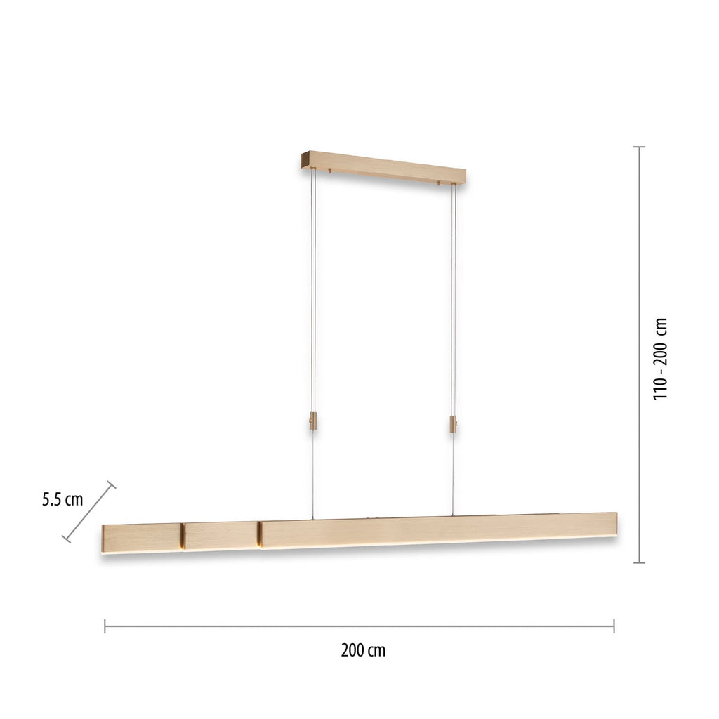LED pendellampe Pure Moto dimbar CCT gull 200 cm detalj av lampearm