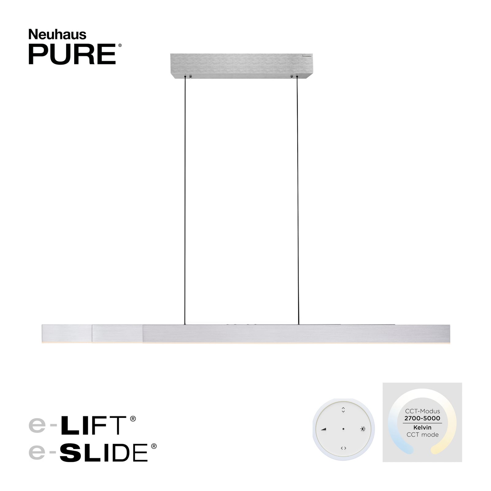 LED pendellampe PURE Moto-Rise aluminium 120 cm lengdejustering